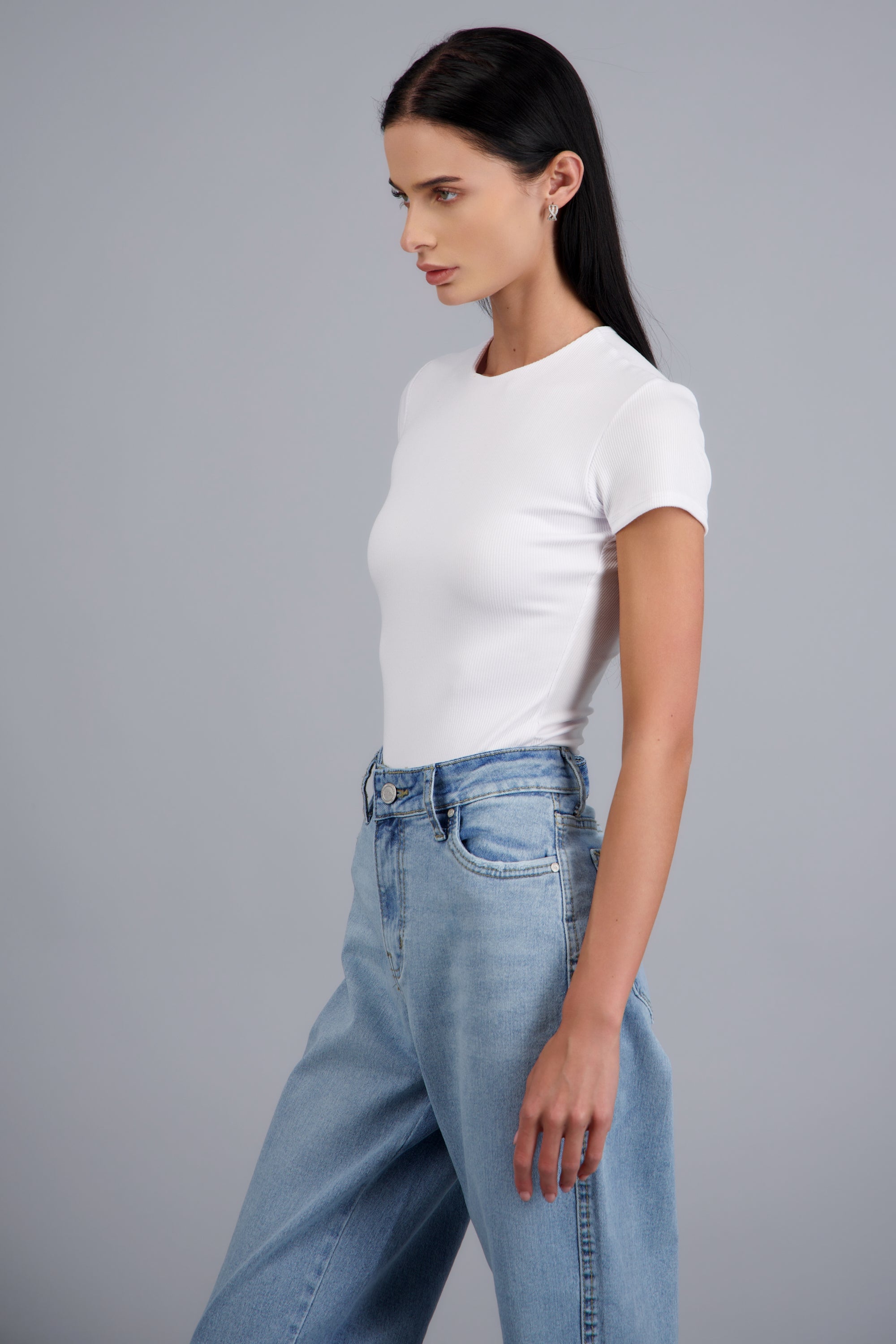 Bodysuit escote scoop manga corta rib BLANCO