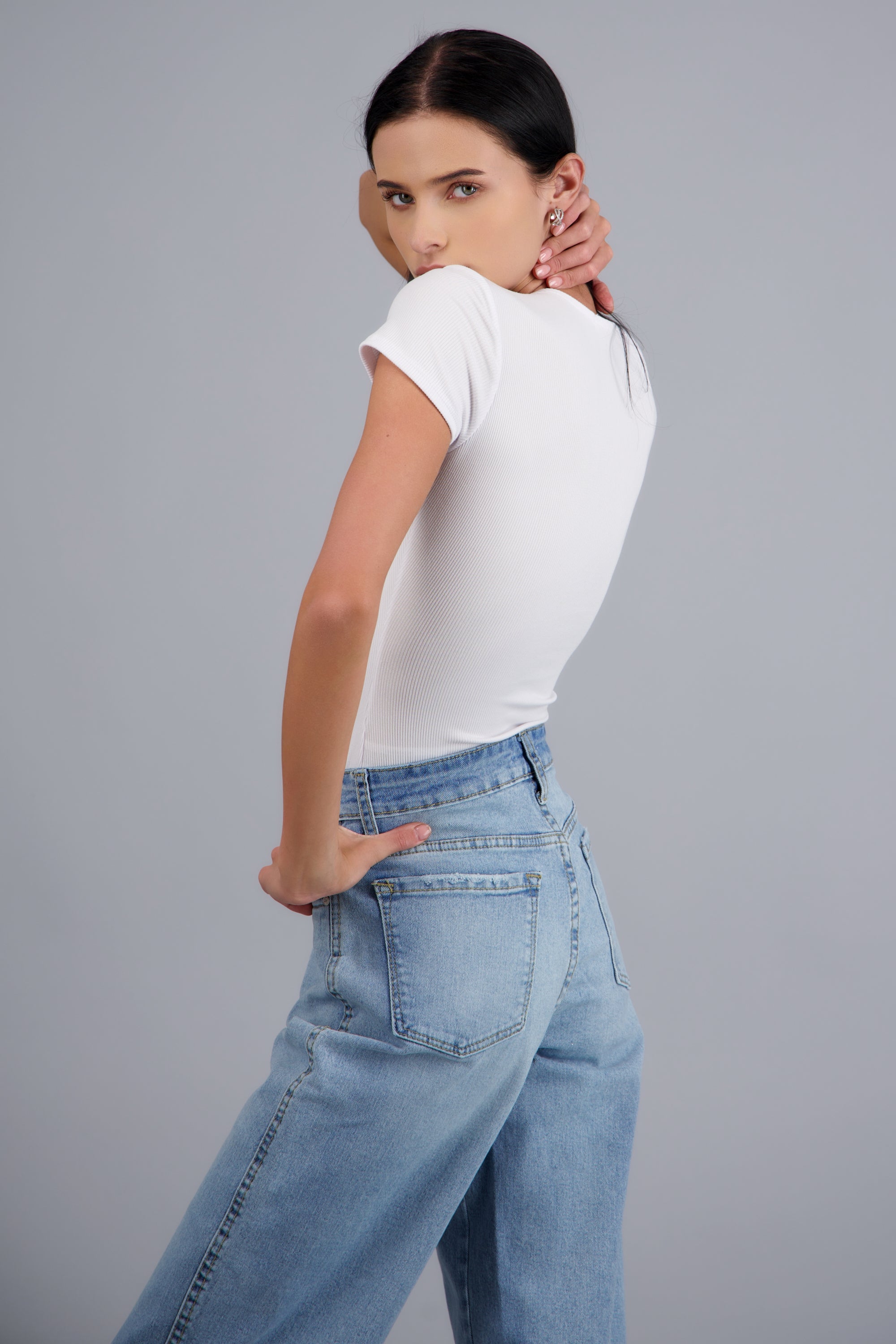 Bodysuit escote scoop manga corta rib BLANCO