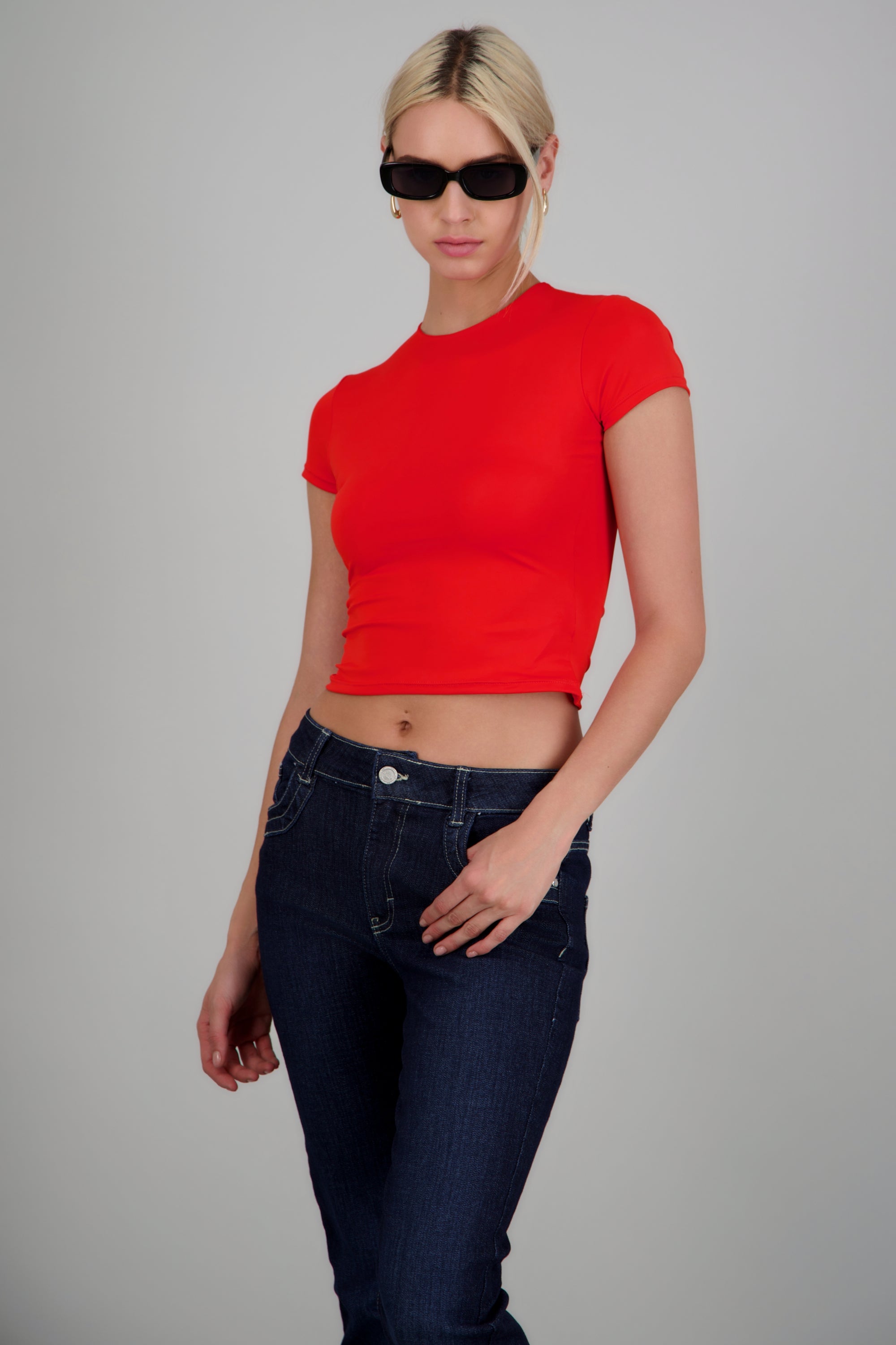 Top escote scoop manga carta ROJO