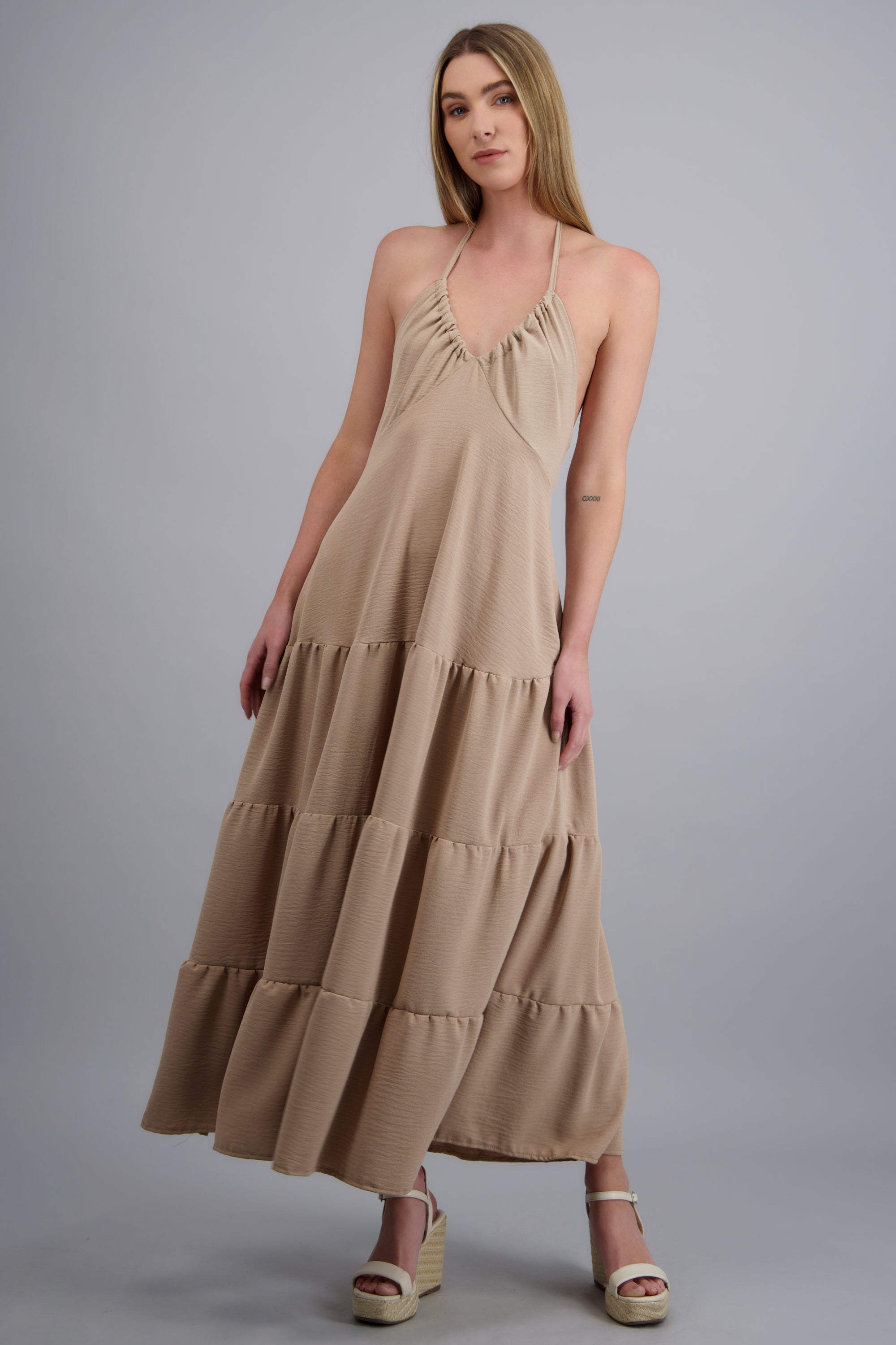 Vestido maxi halter BEIGE