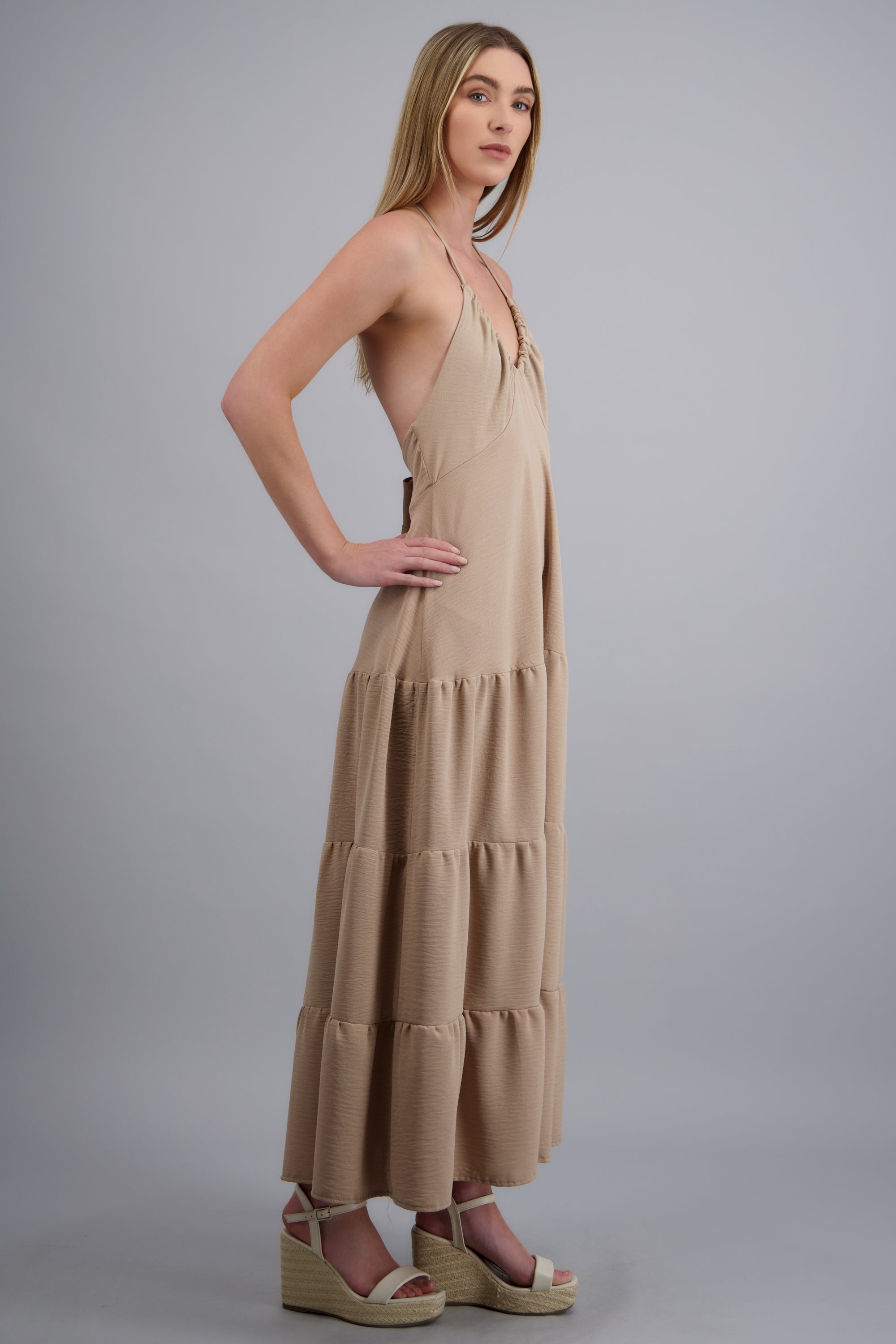 Vestido maxi halter BEIGE