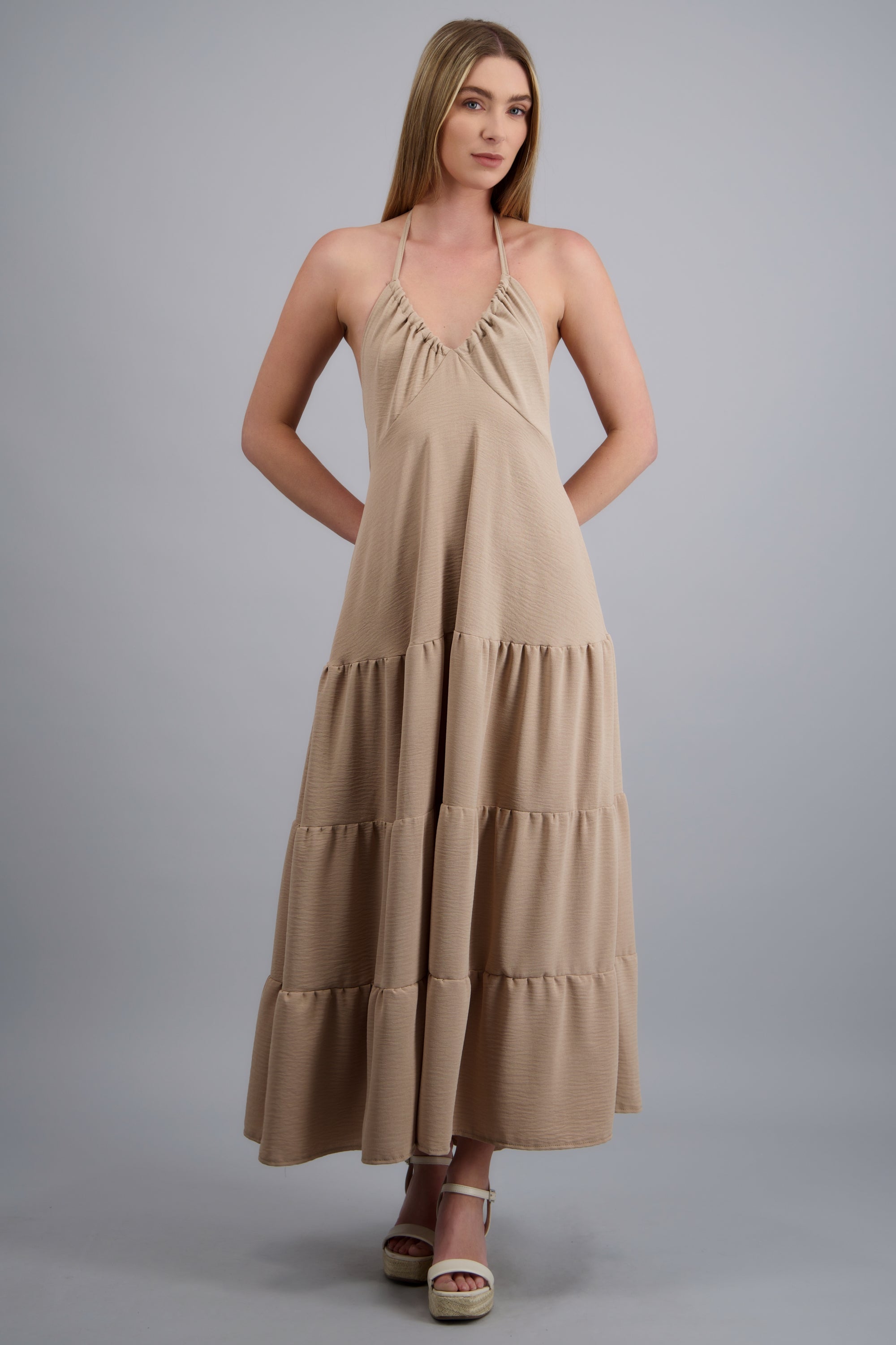 Vestido maxi halter BEIGE