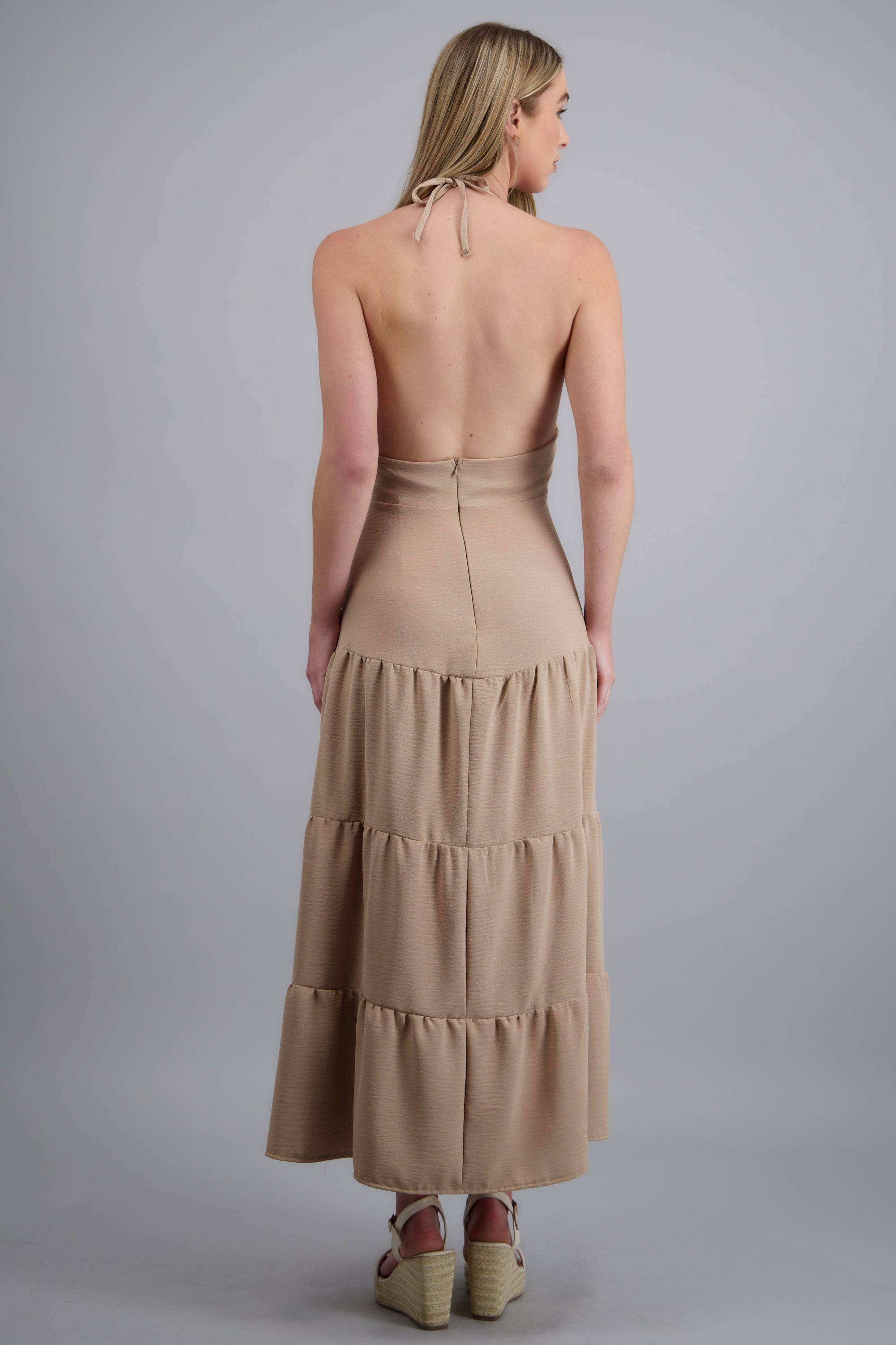 Vestido maxi halter BEIGE