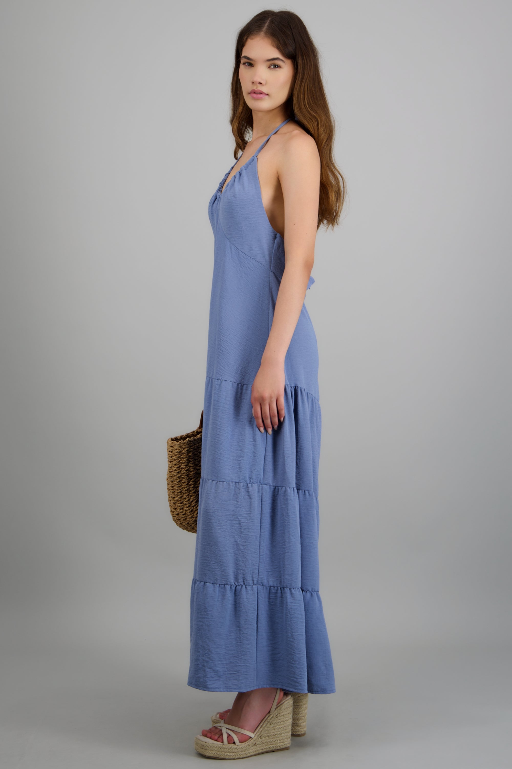 Vestido maxi halter AZUL CIELO