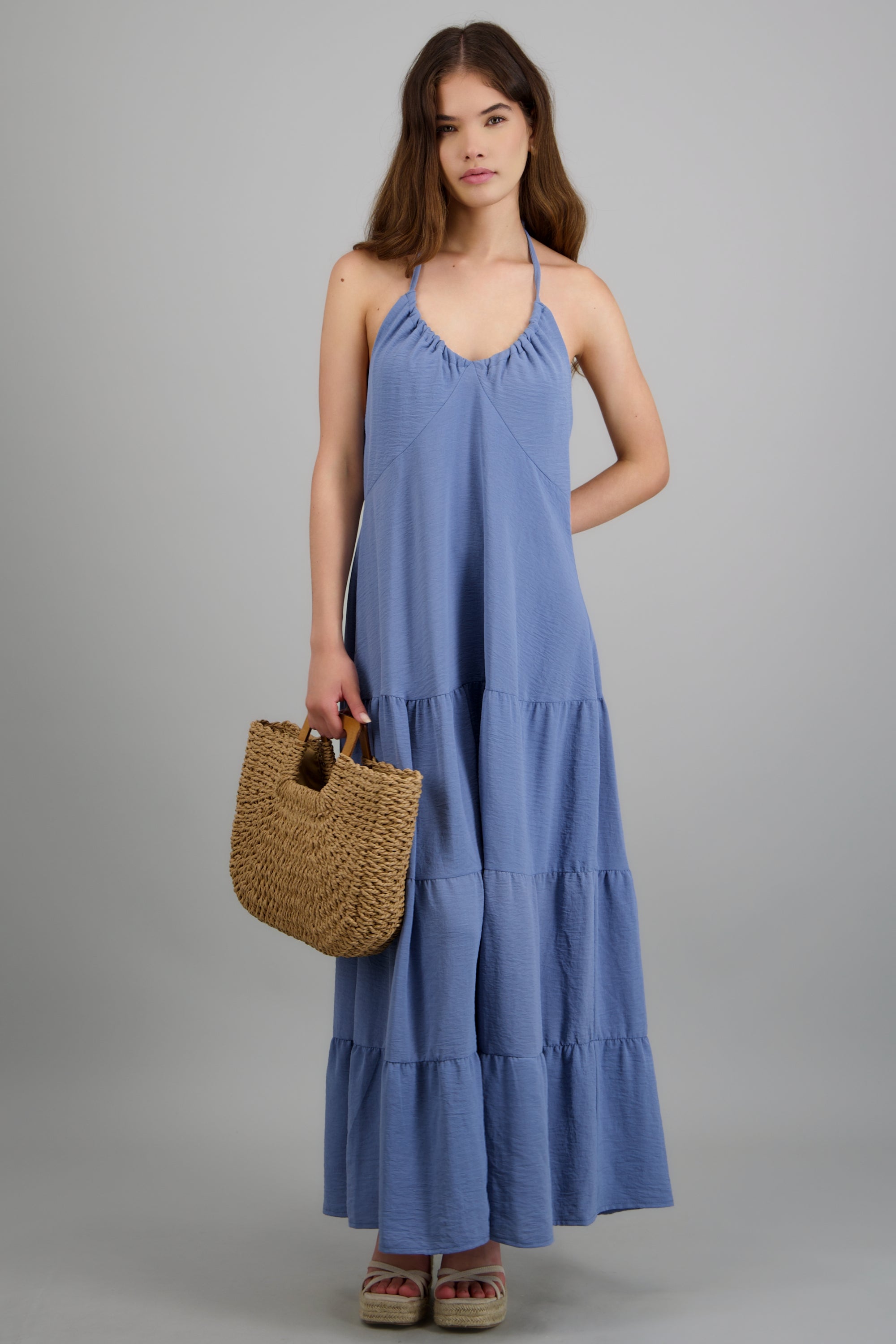 Vestido maxi halter AZUL CIELO