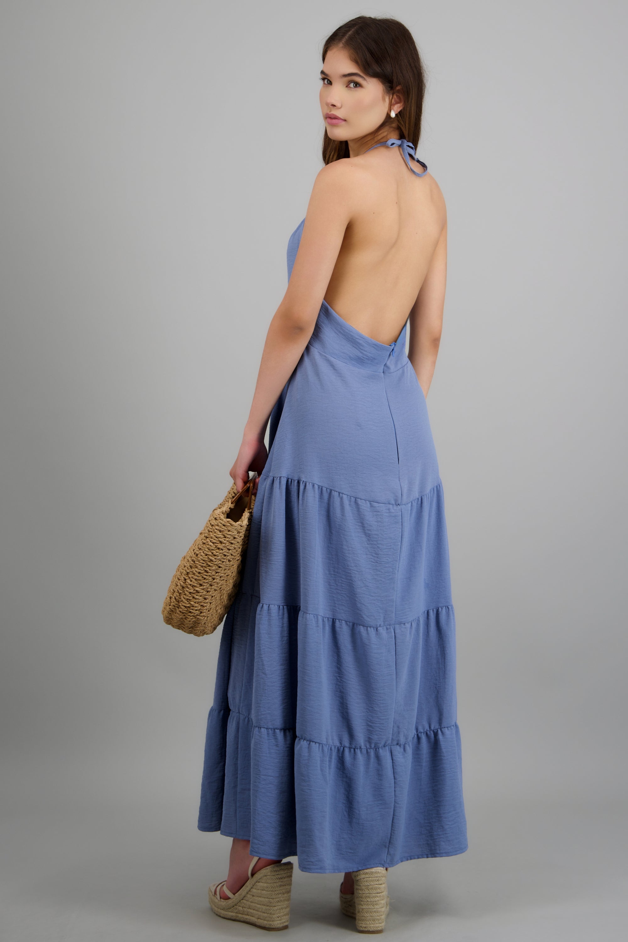 Vestido maxi halter AZUL CIELO