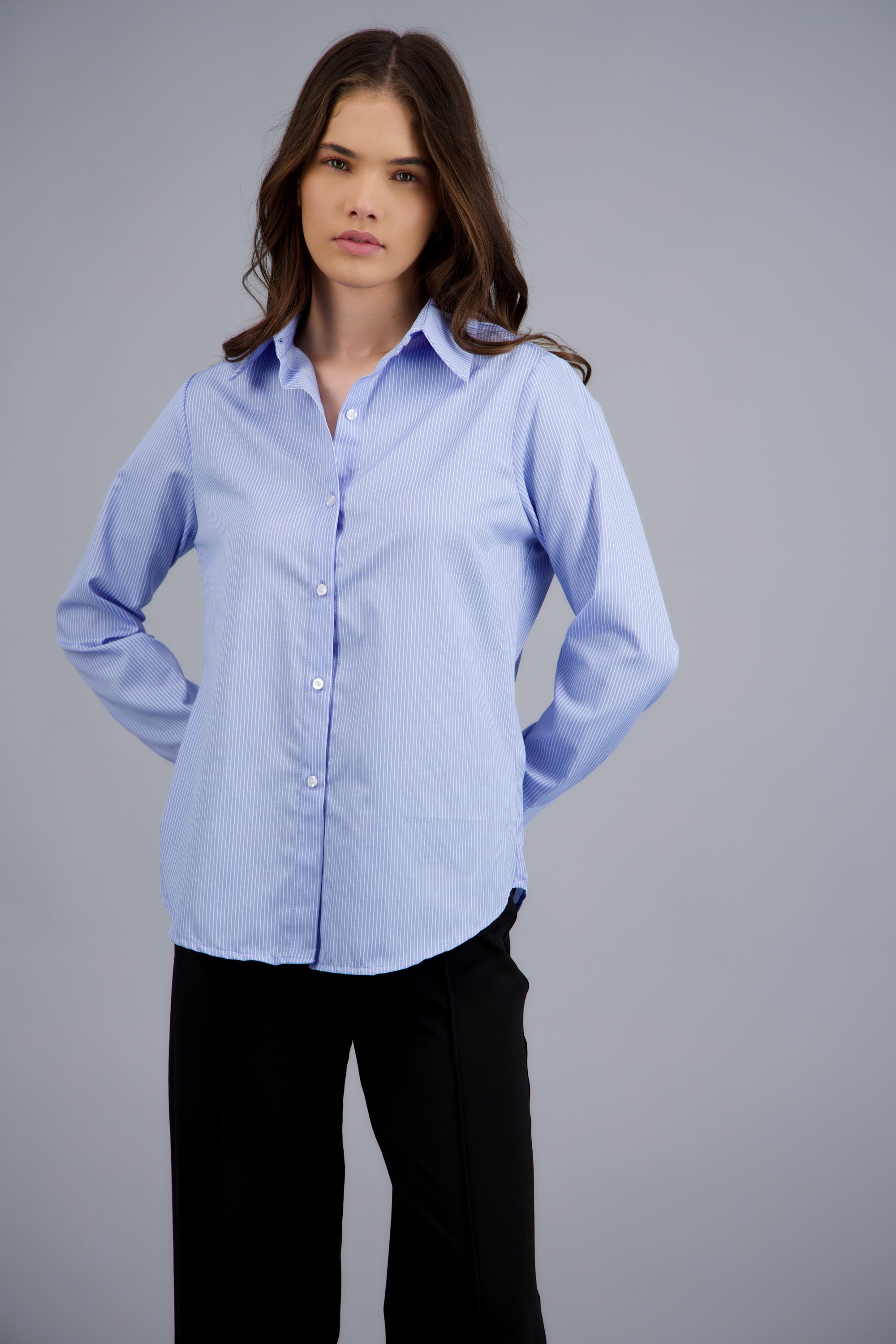 Camisa de rayas manga larga AZUL COMBO