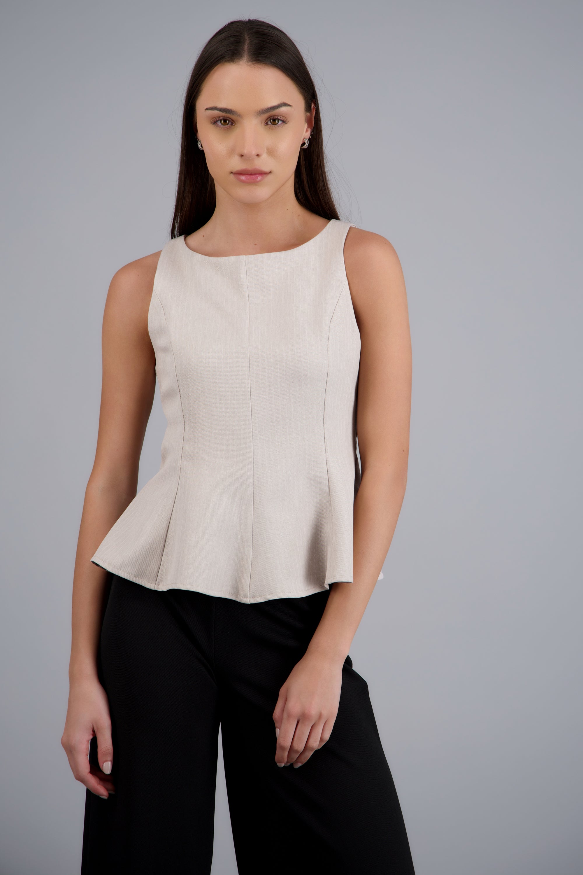 Top escote redondo peplum GREIGE