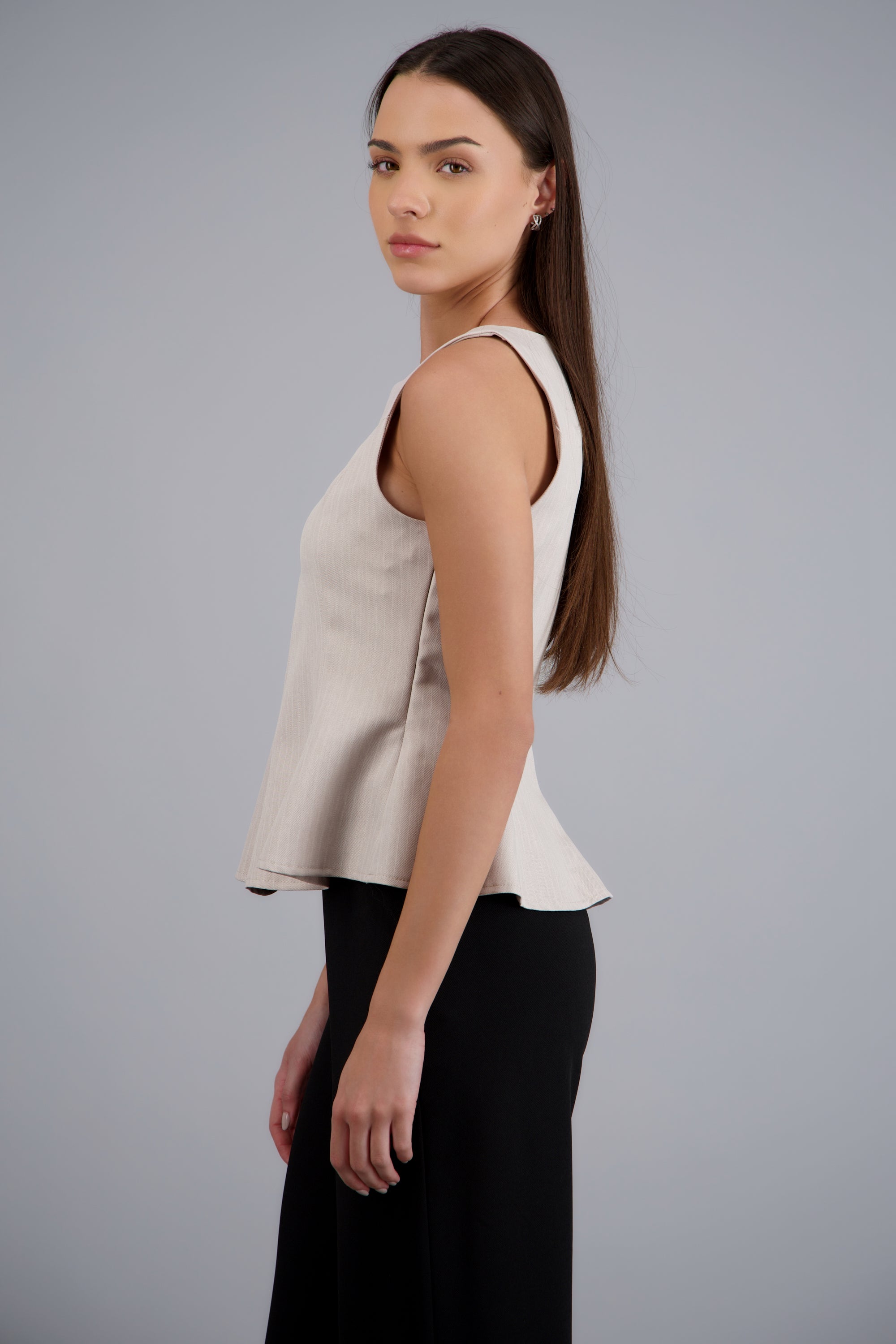 Top escote redondo peplum GREIGE