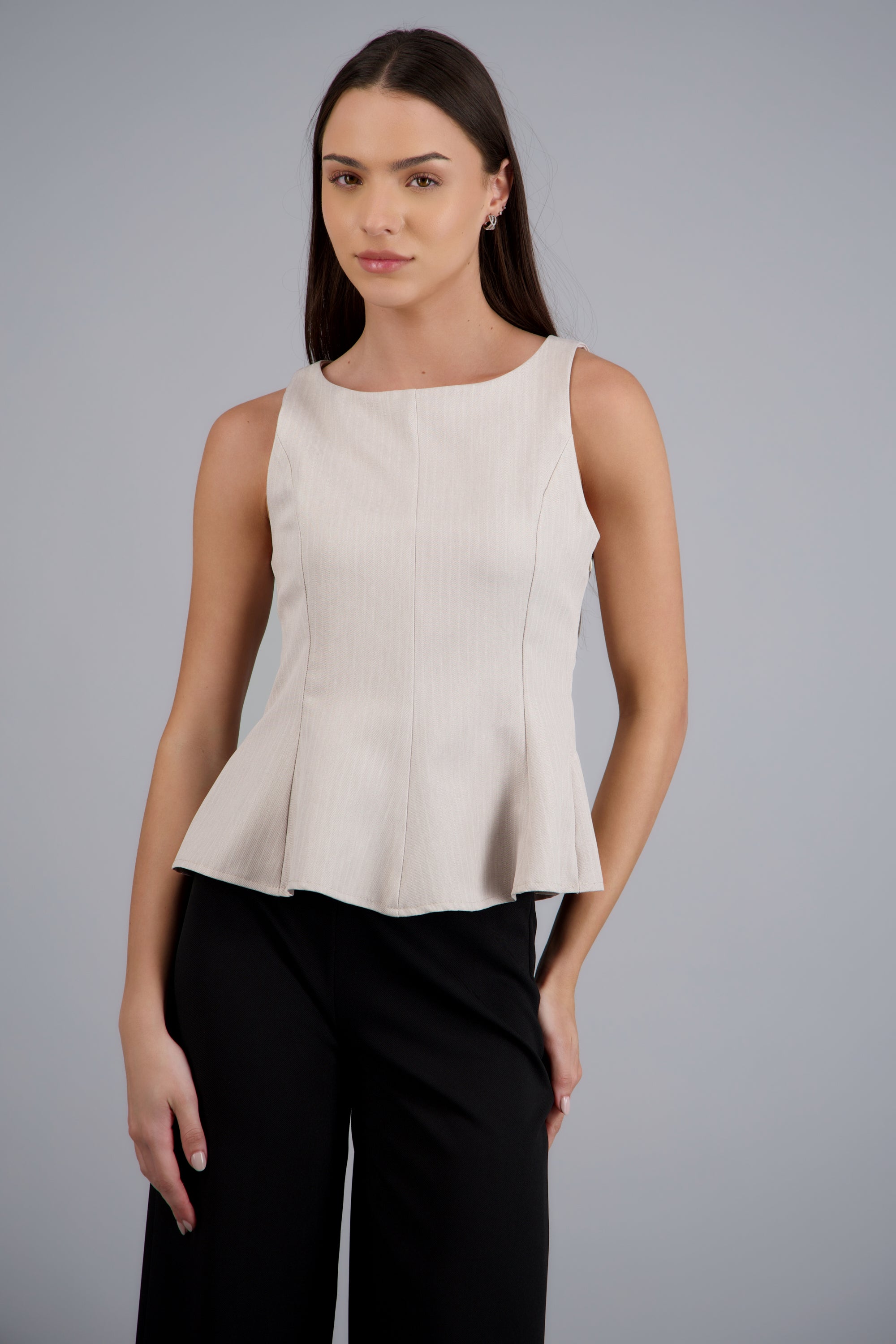 Top escote redondo peplum GREIGE