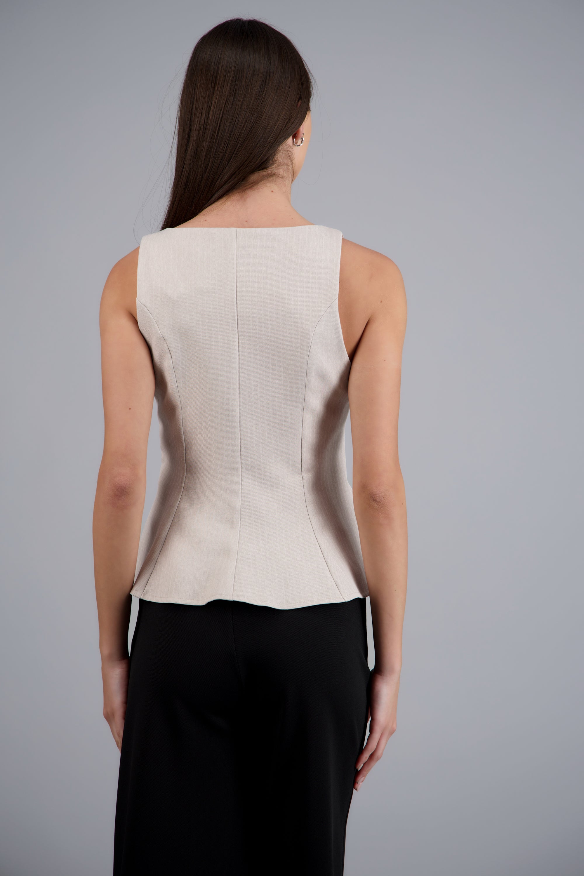 Top escote redondo peplum GREIGE