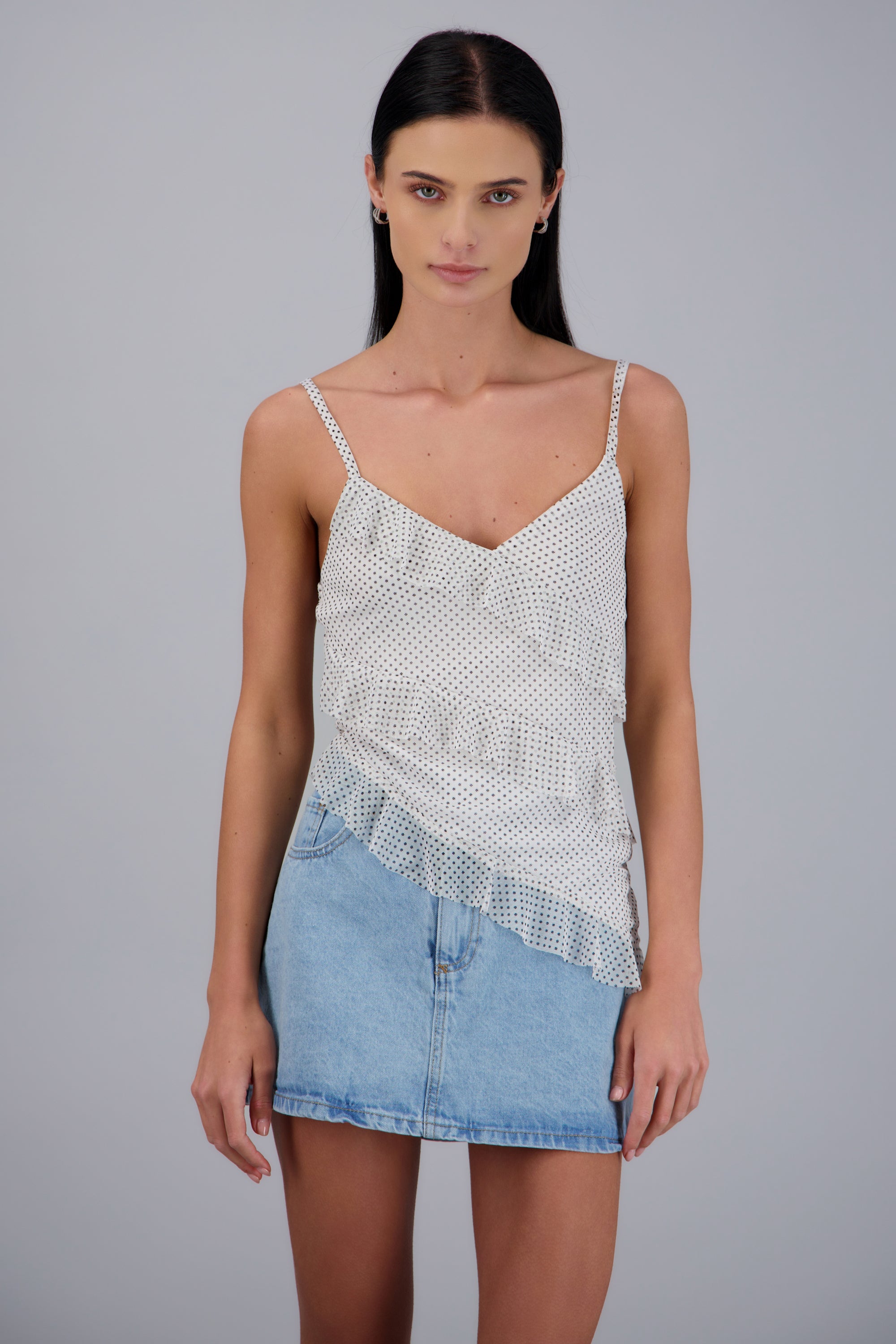 Blusa olanes mesh polka dots BLANCO COMBO