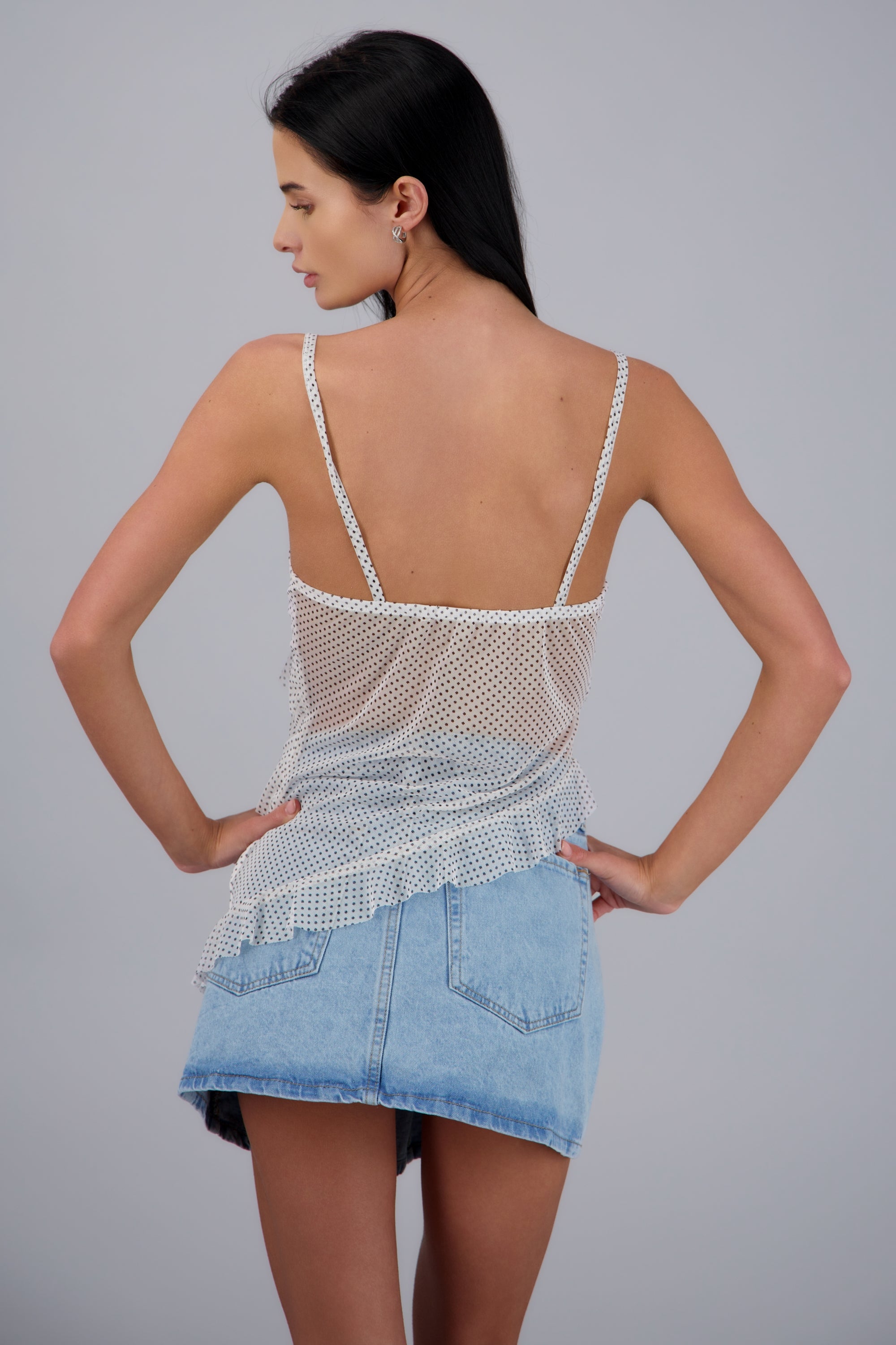 Blusa olanes mesh polka dots BLANCO COMBO