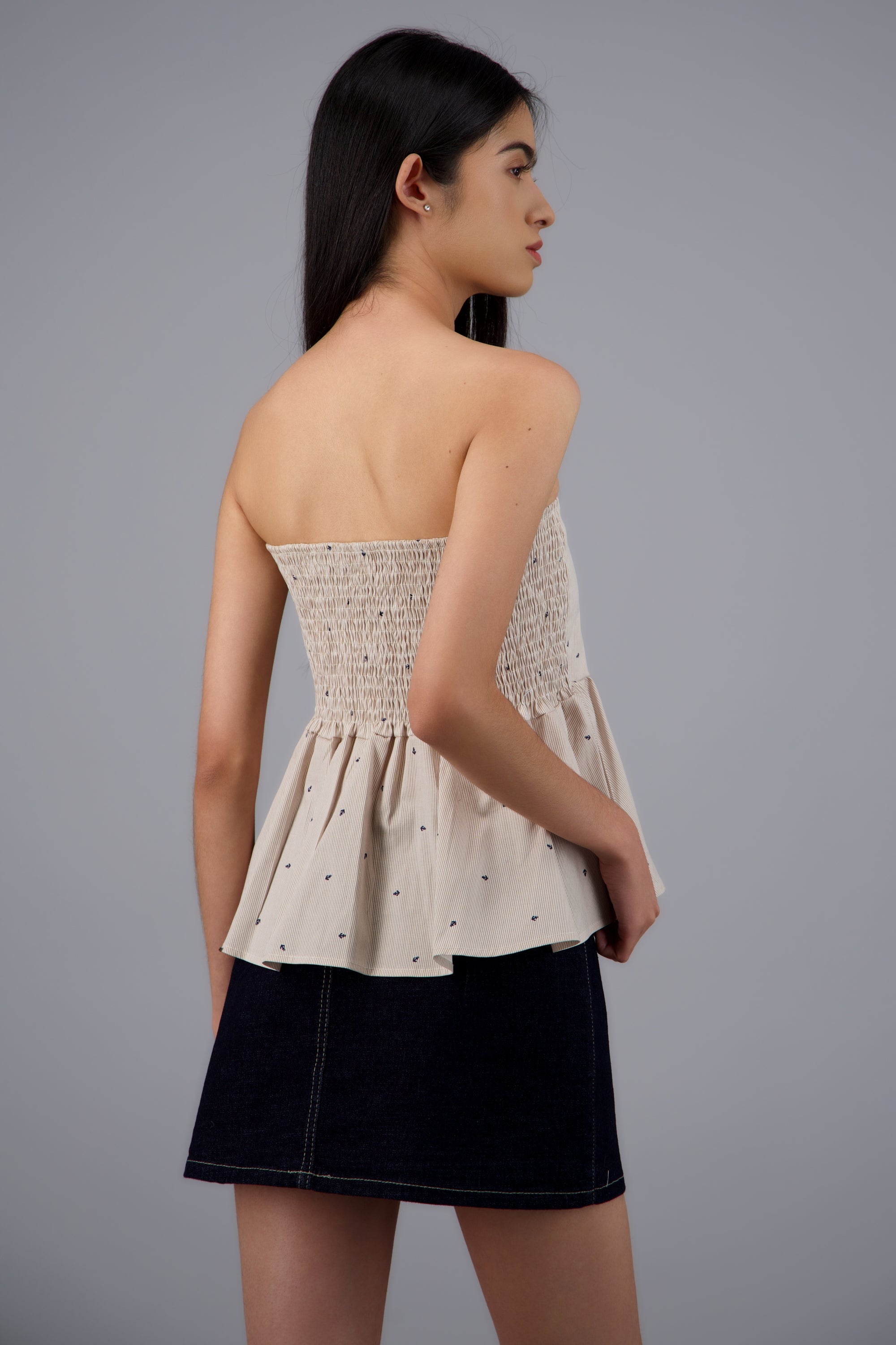 Top strapless detalle olan KHAKI COMBO