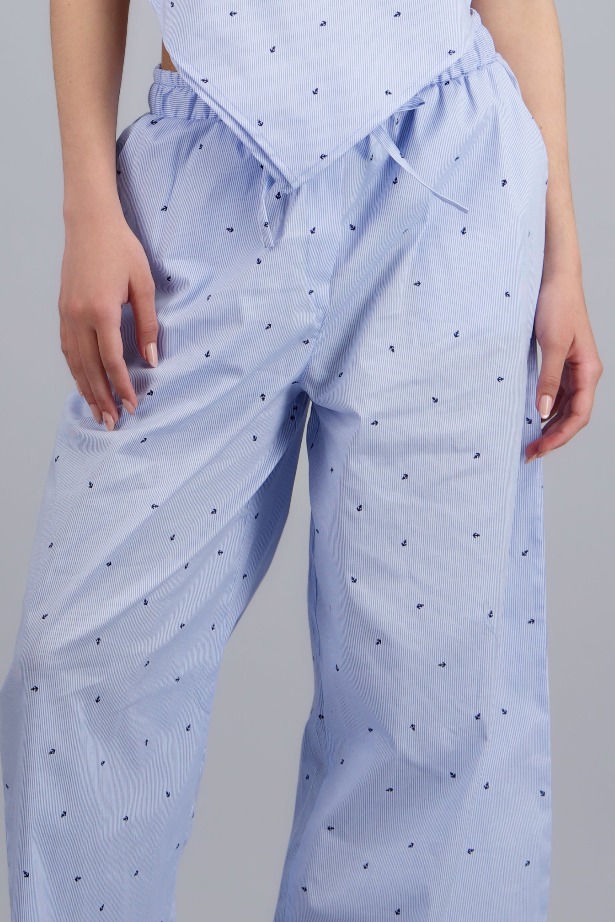 Pantalon amplio con cintura ajustable AZUL COMBO