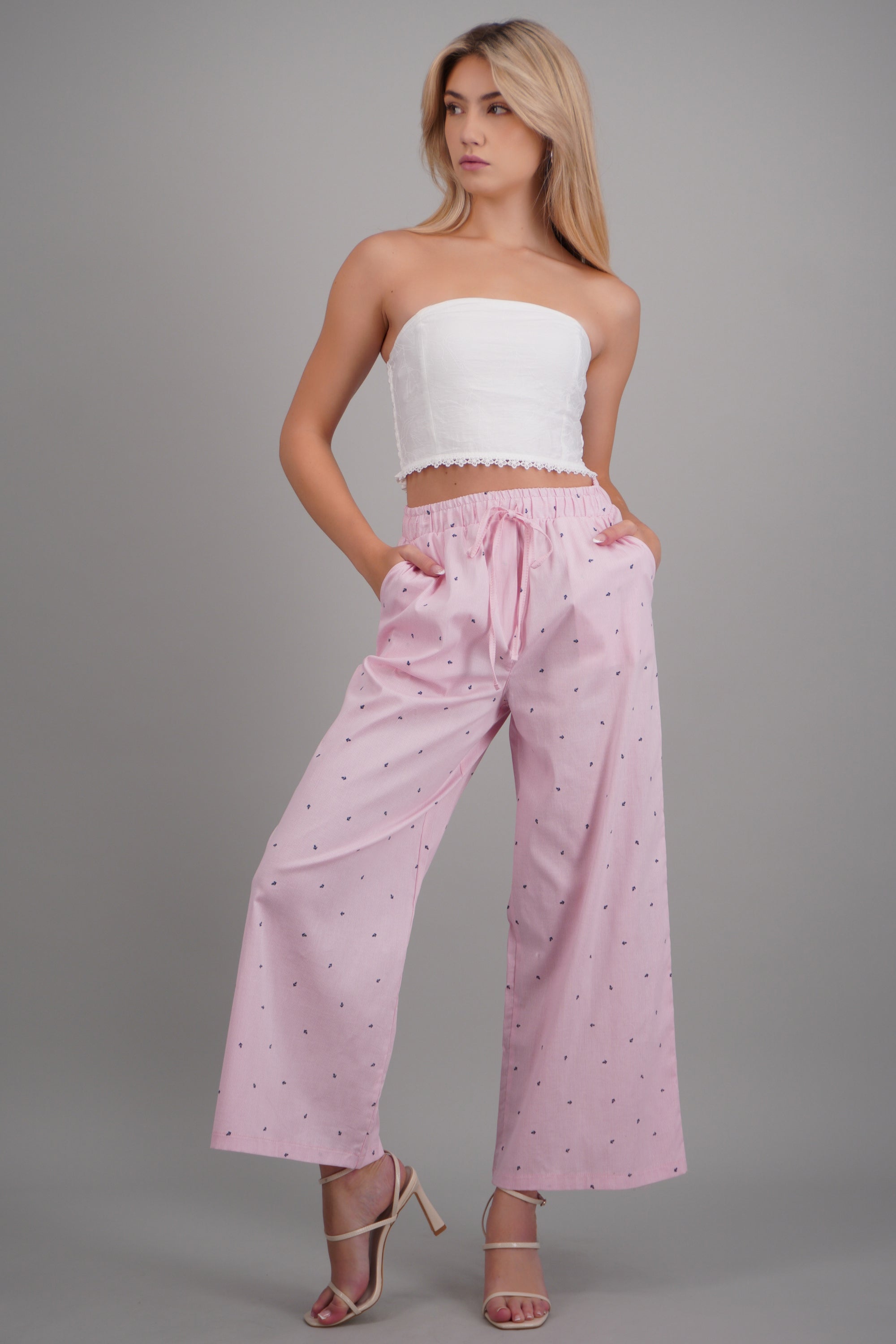 Pantalon amplio con cintura ajustable ROSA COMBO