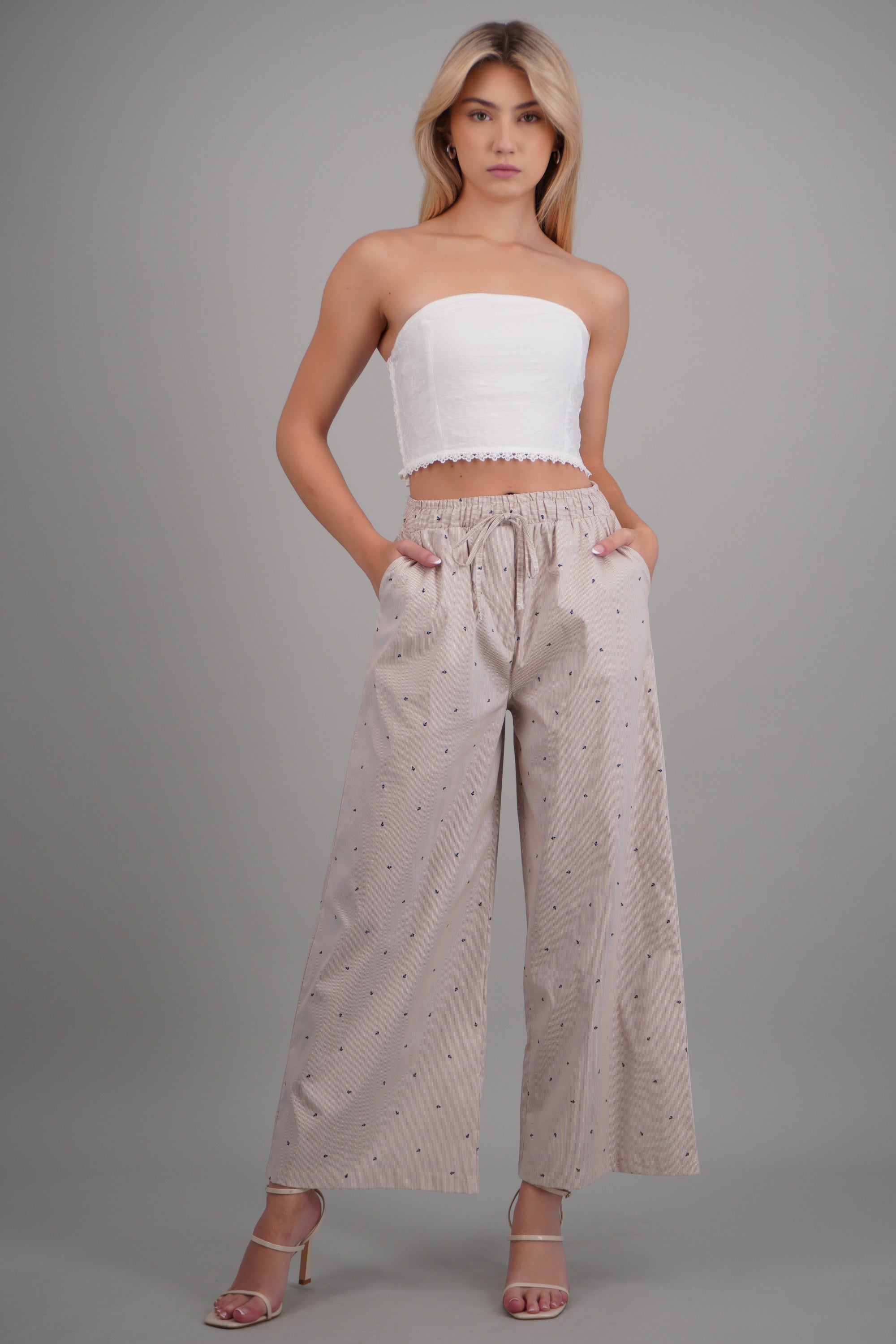 Pantalon amplio con cintura ajustable KHAKI COMBO