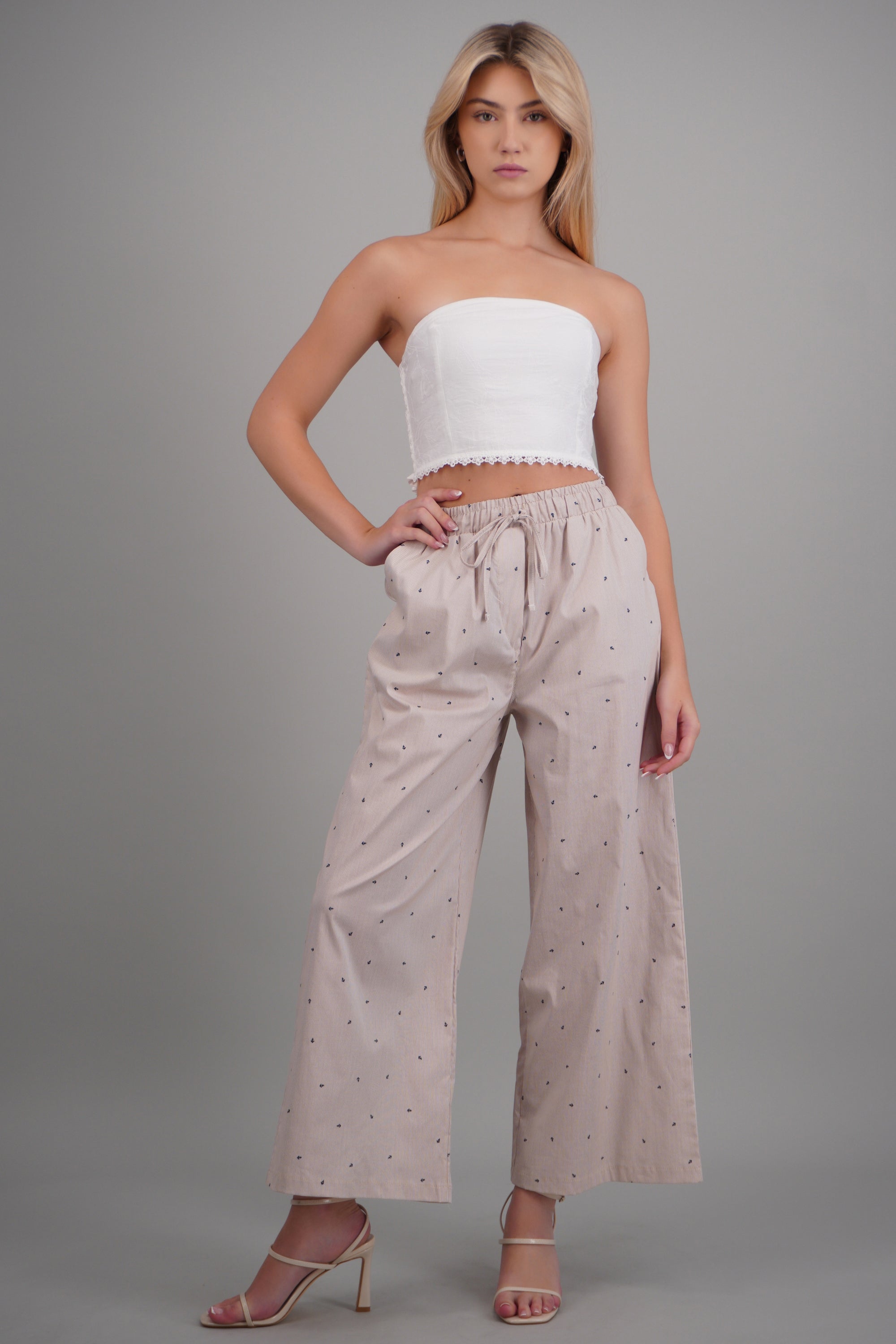 Pantalon amplio con cintura ajustable KHAKI COMBO