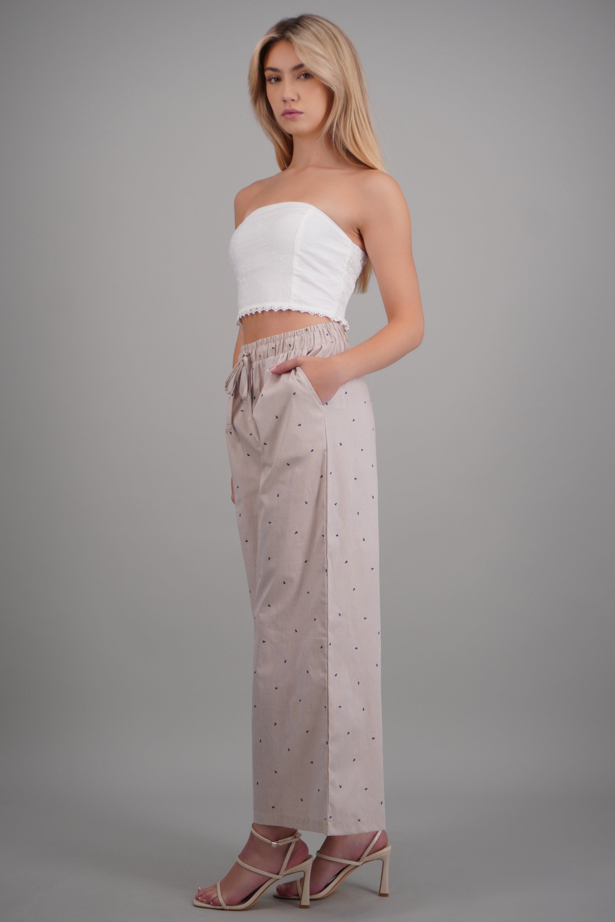 Pantalon amplio con cintura ajustable KHAKI COMBO