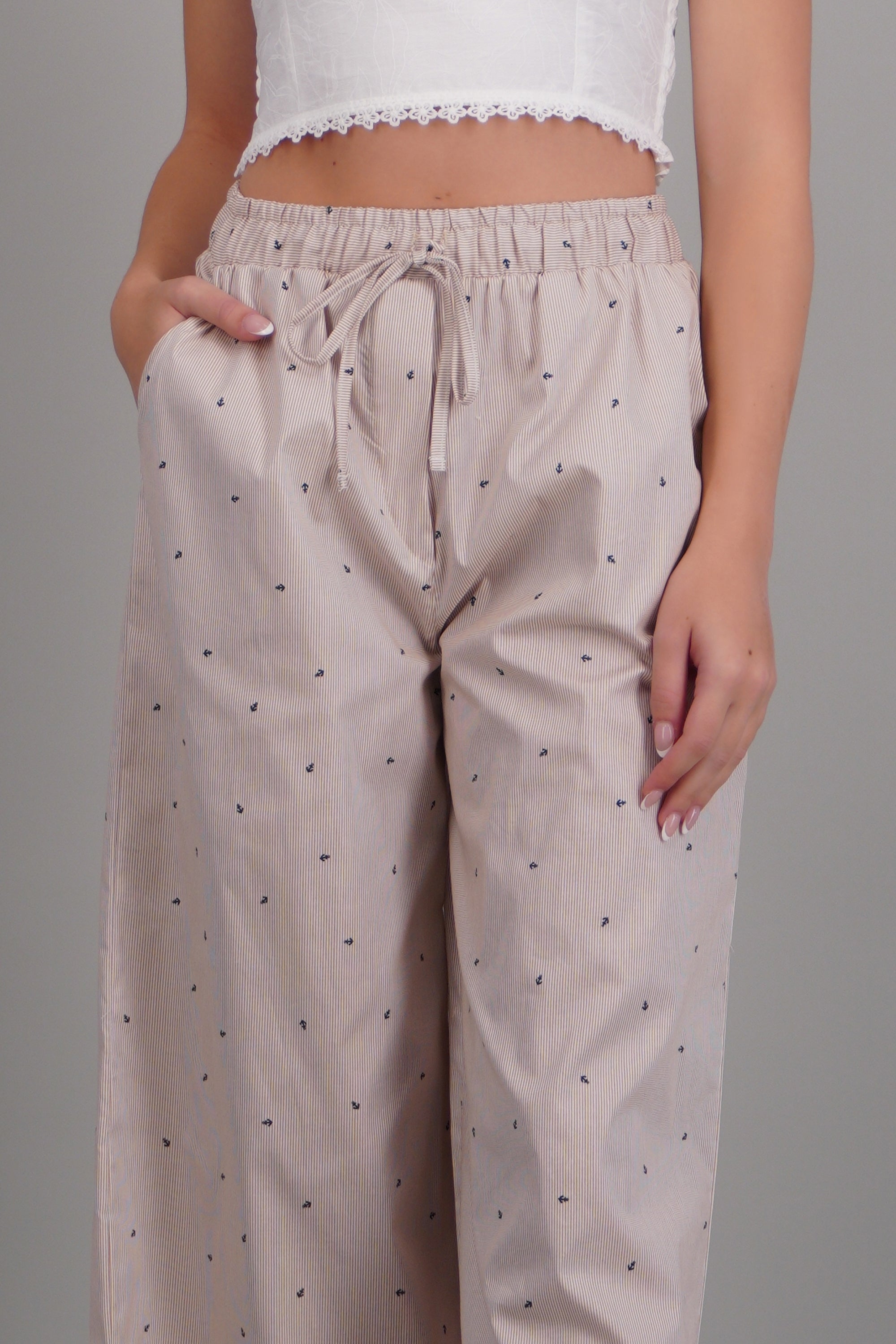 Pantalon amplio con cintura ajustable KHAKI COMBO