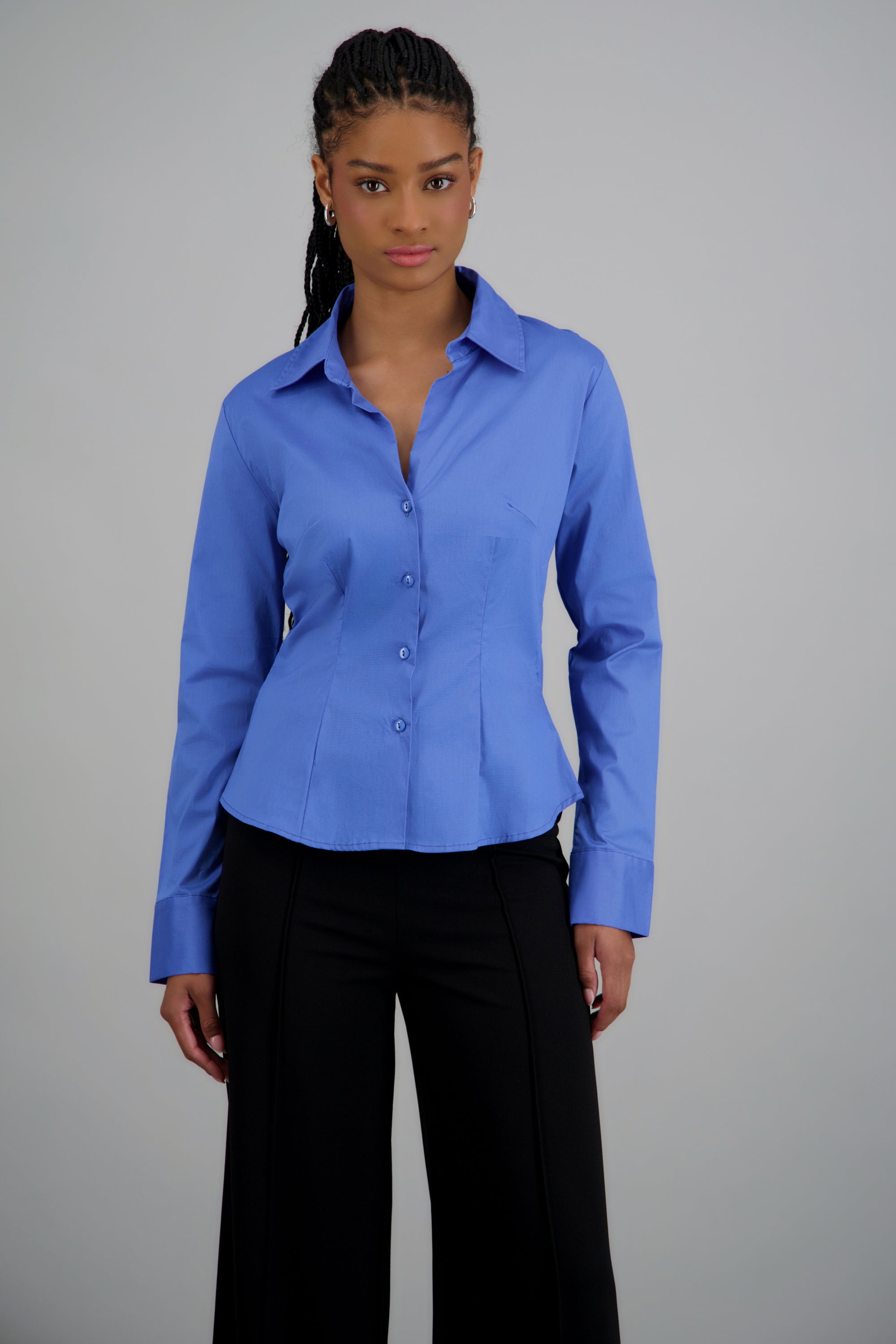 Camisa manga larga detalle cortes AZUL