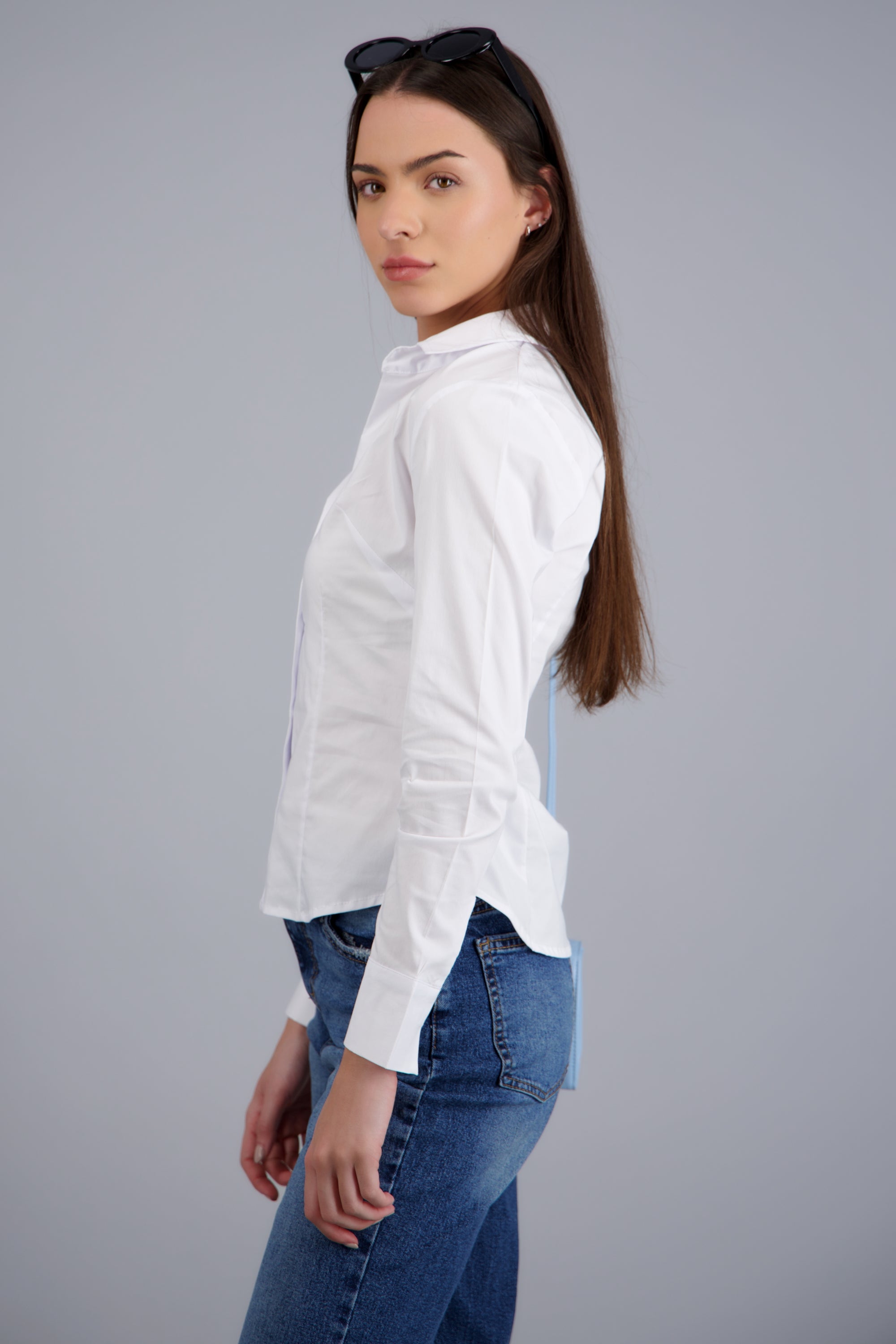 Camisa manga larga detalle cortes BLANCO