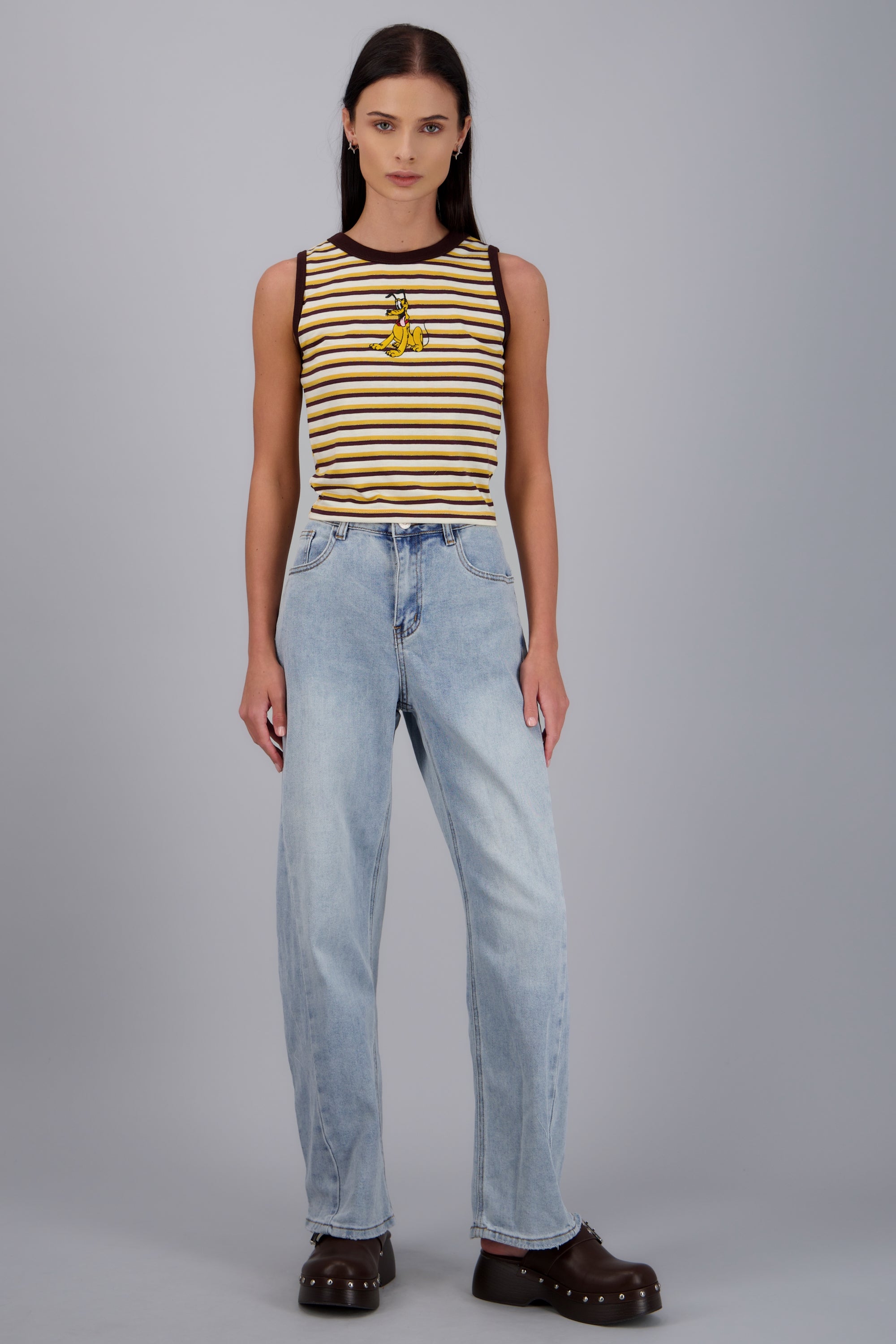 Crop top lineas Pluto bordado HUESO COMBO