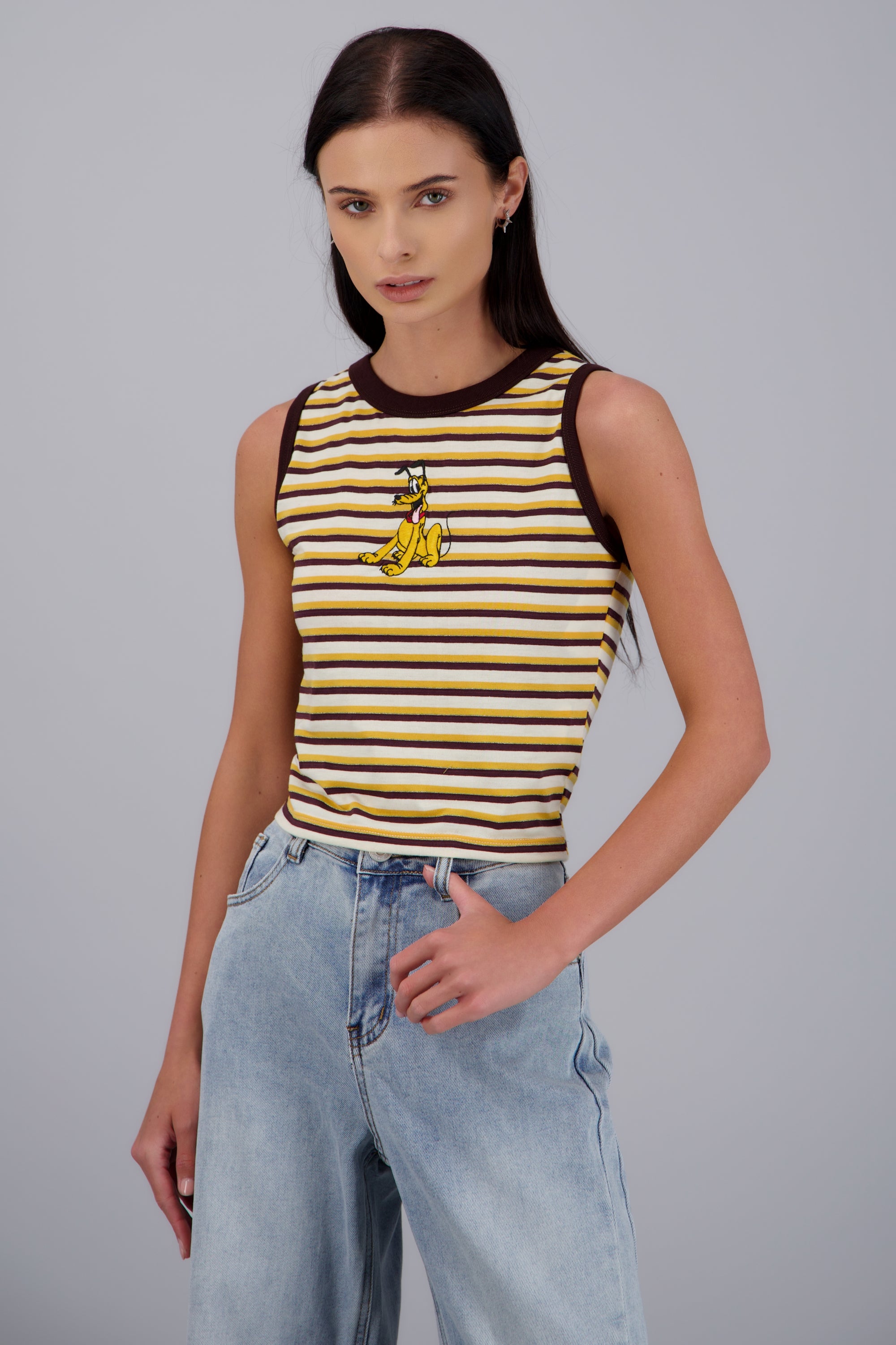 Crop top lineas Pluto bordado HUESO COMBO