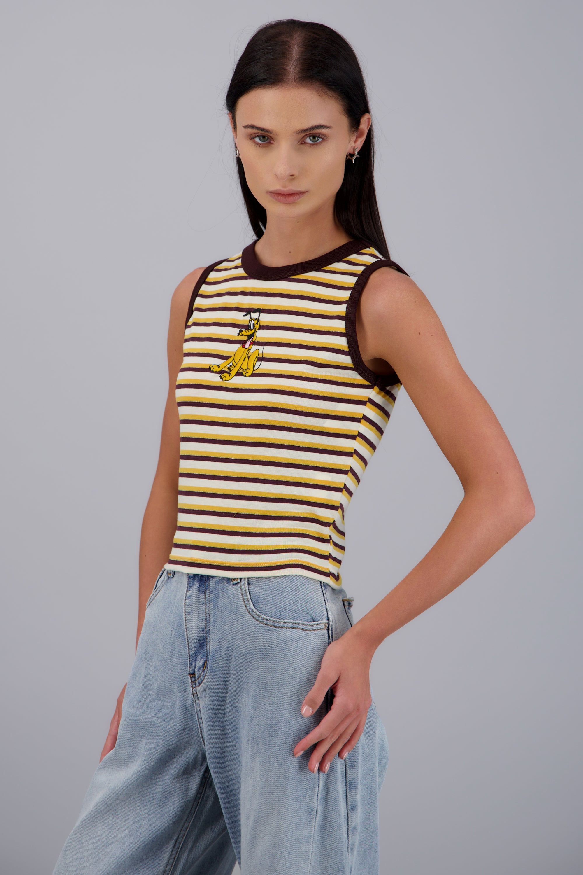 Crop top lineas Pluto bordado HUESO COMBO