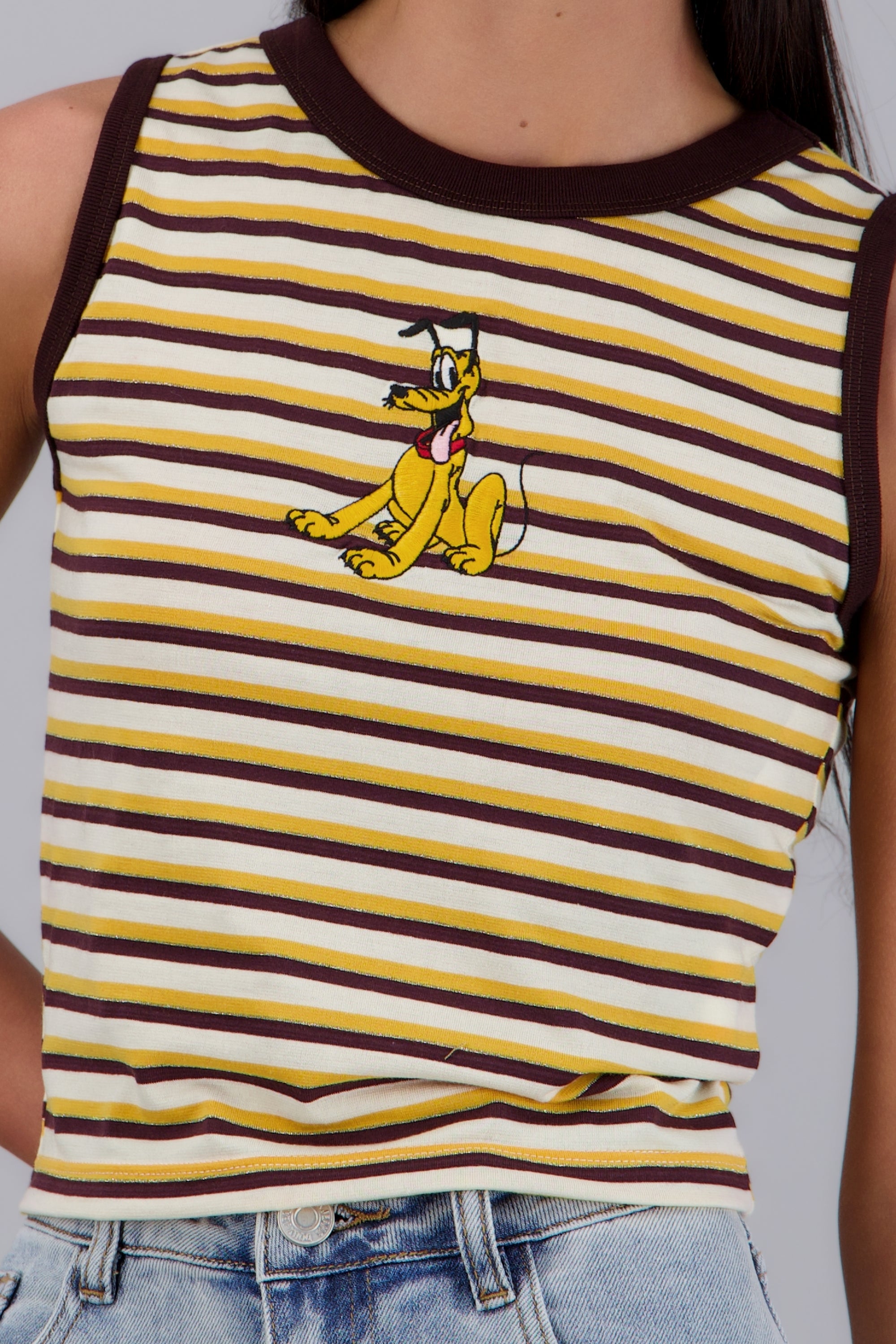 Crop top lineas Pluto bordado HUESO COMBO