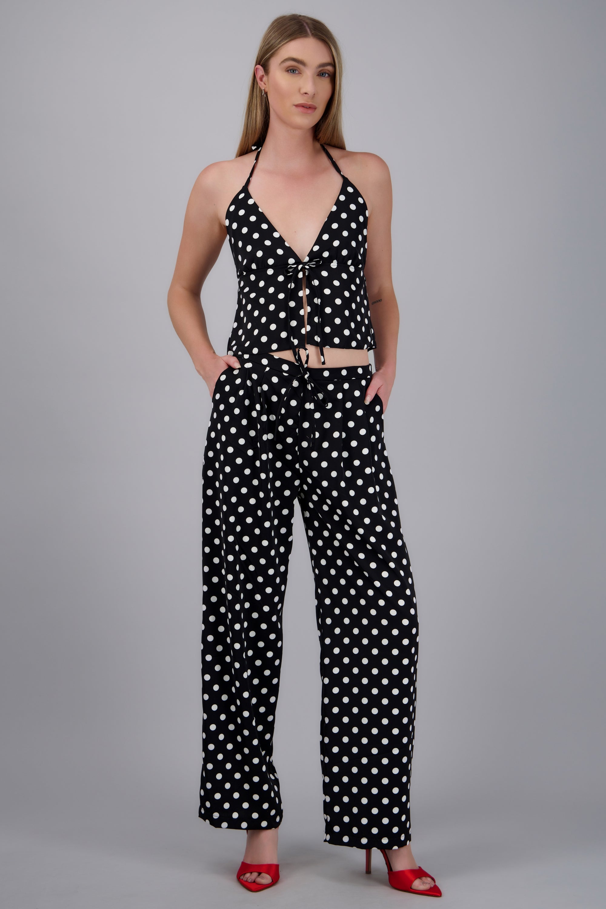Pantalon wide leg polka dots NEGRO COMBO