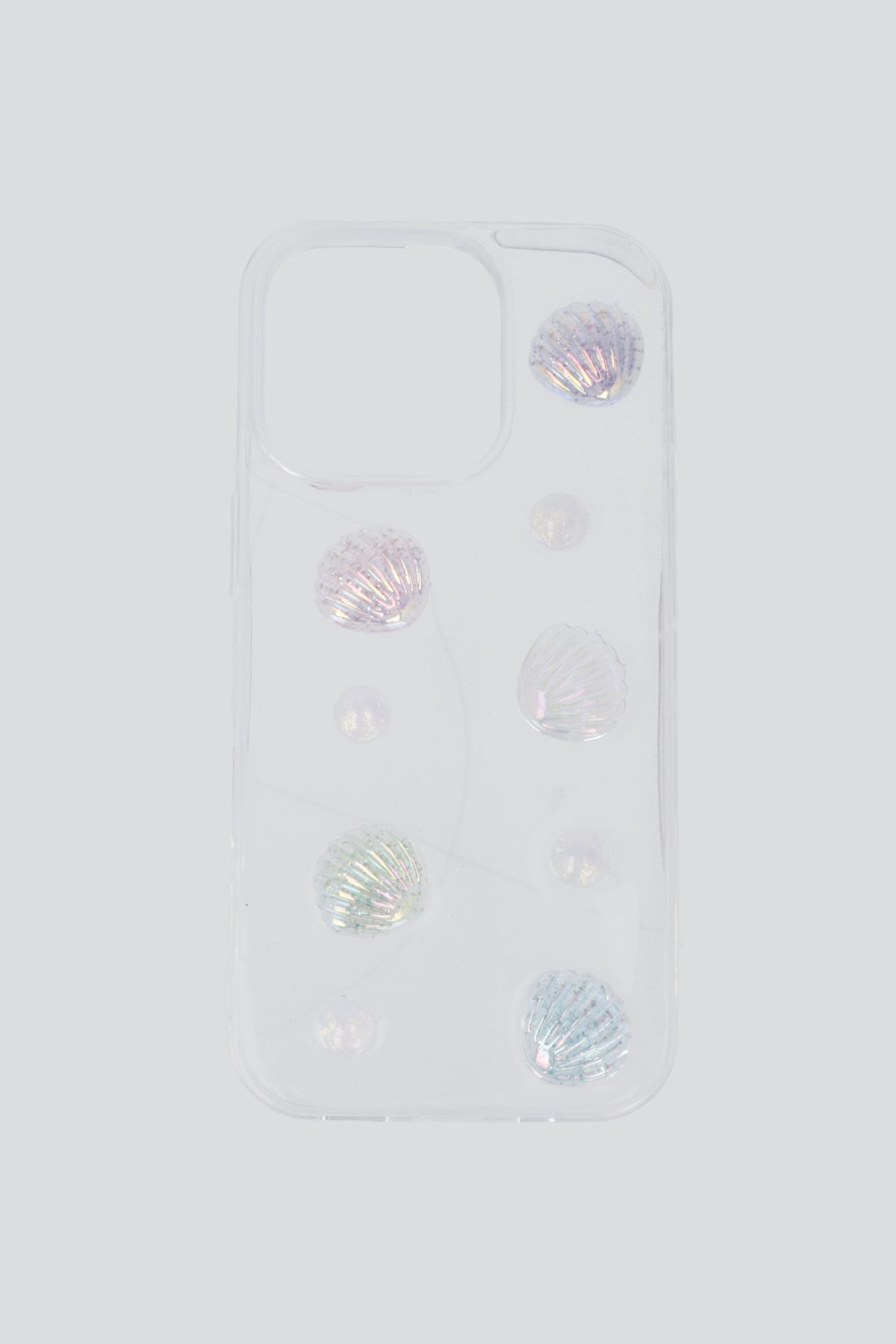Funda iph 16 pro conchas y perlas TRANSPARENTE