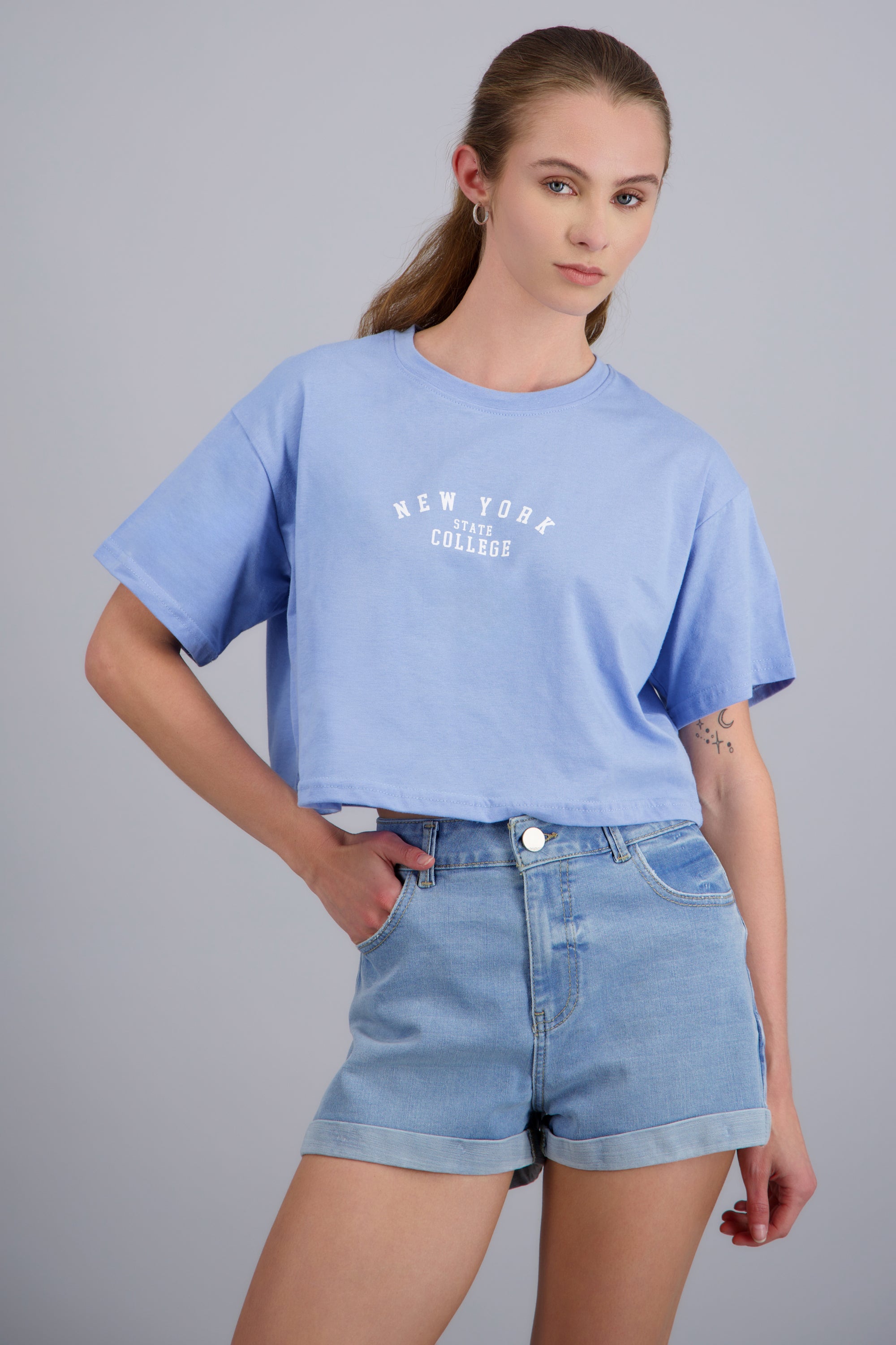 Playera boxy estampado new york AZUL PASTEL