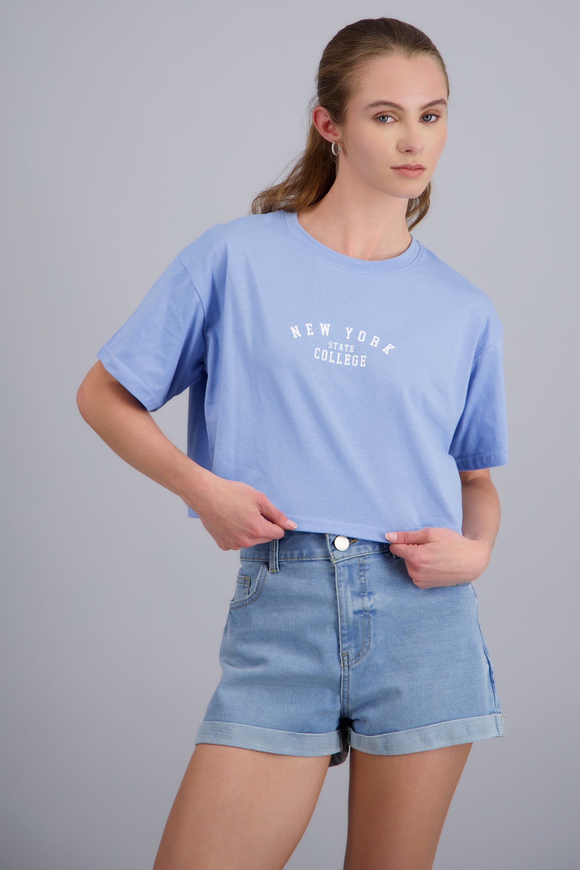 Playera boxy estampado new york AZUL PASTEL