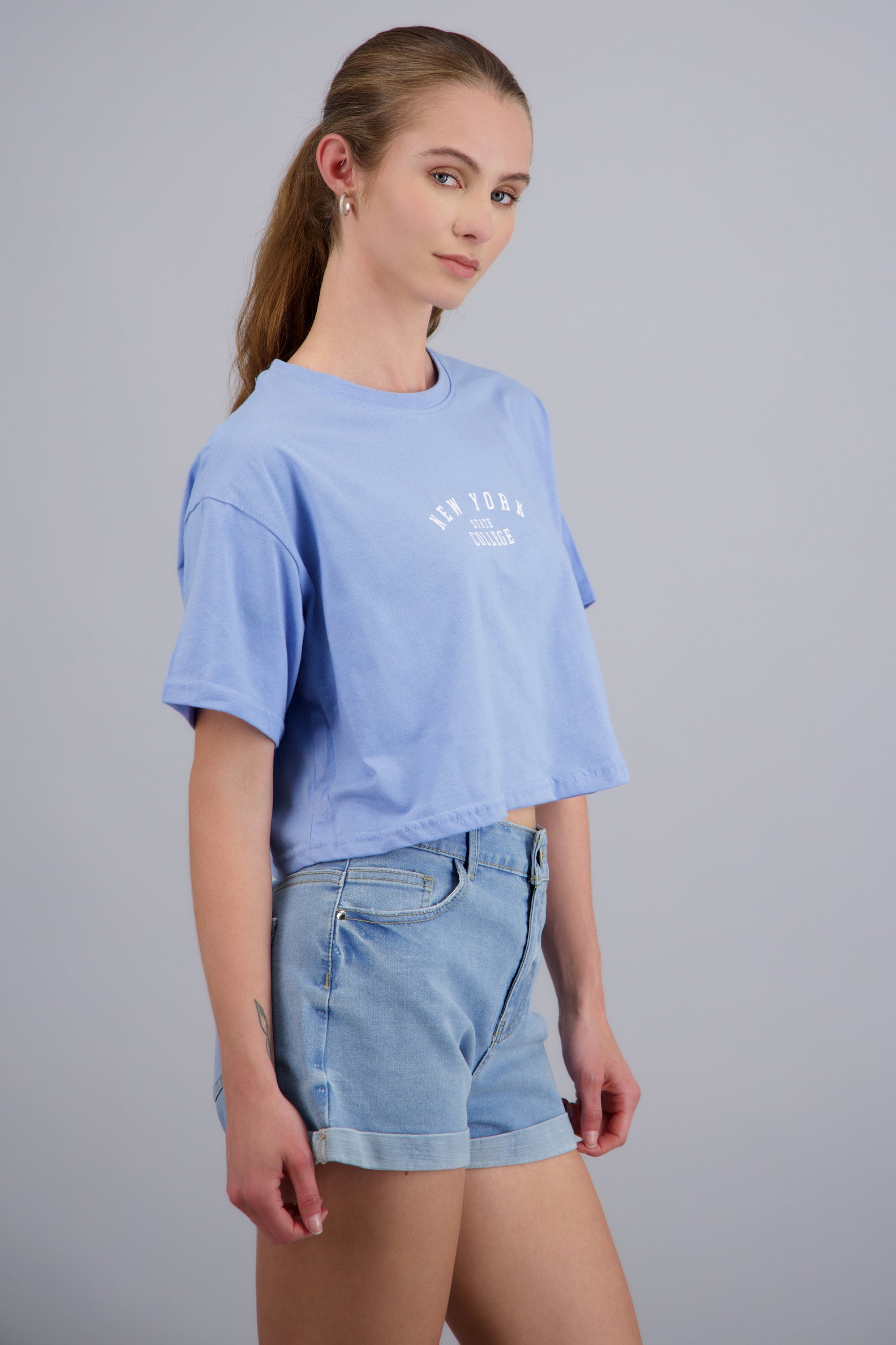 Playera boxy estampado new york AZUL PASTEL