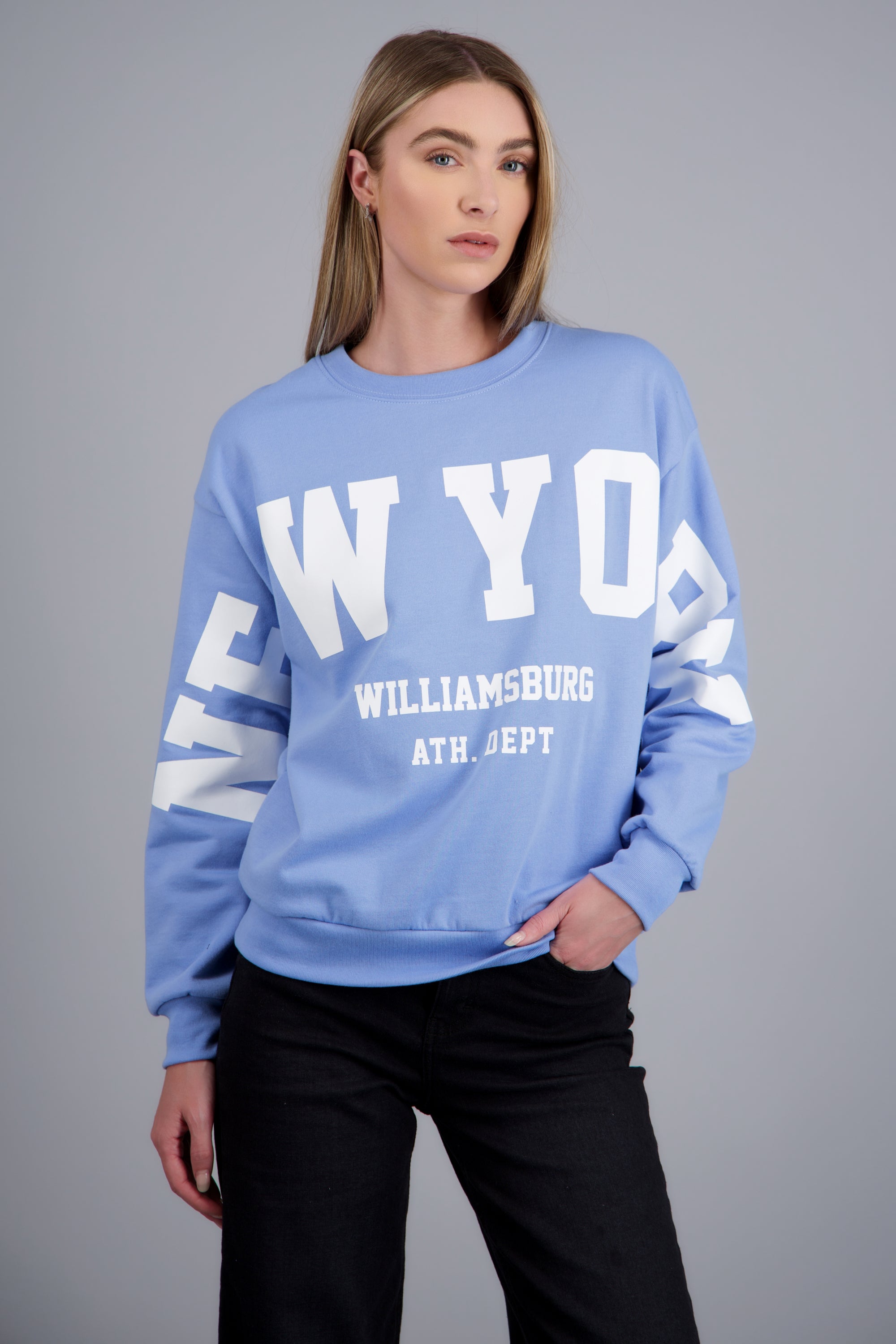 Sudadera oversized estampado new york AZUL CIELO