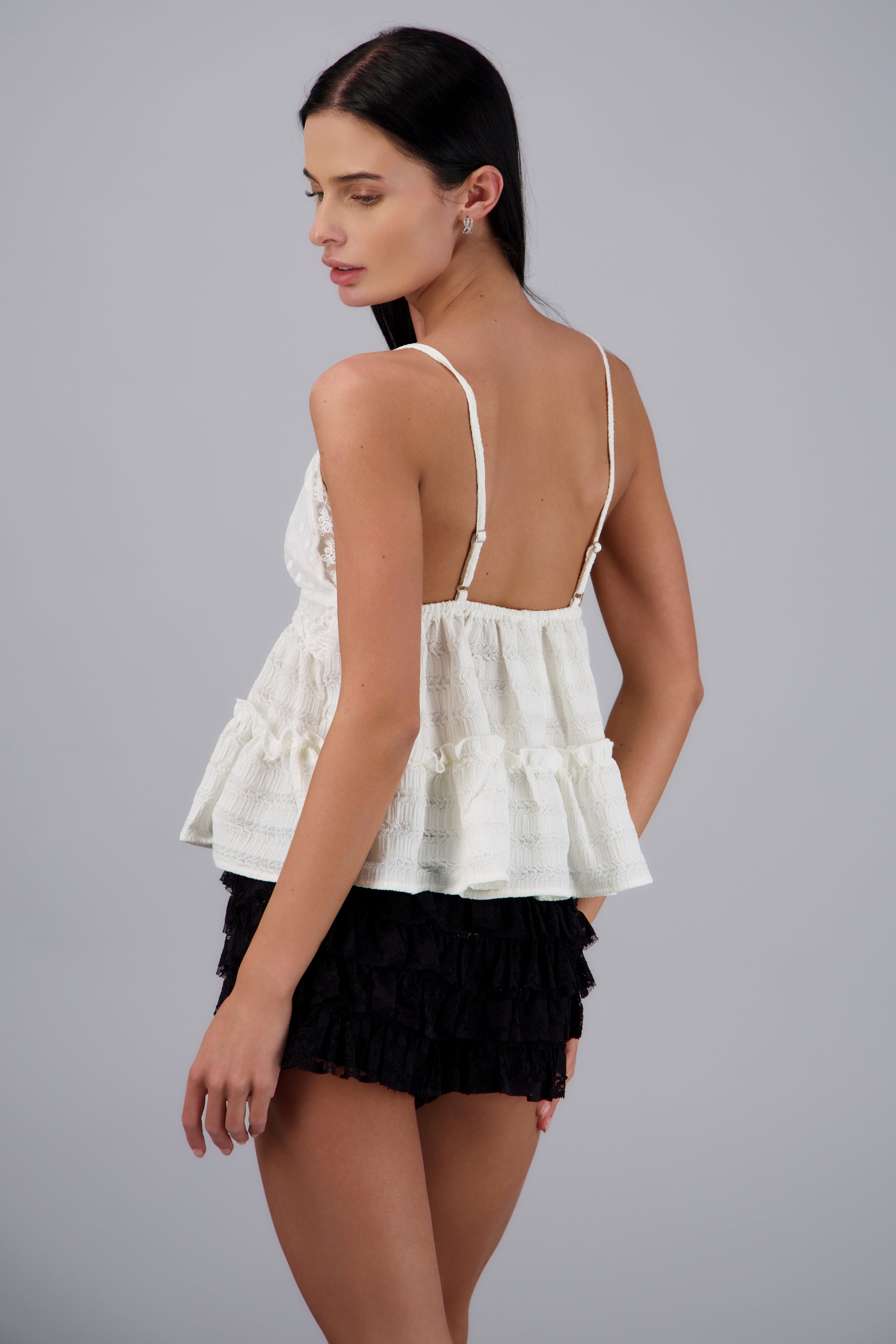 Blusa tirantes peplum olanes encajes BLANCO