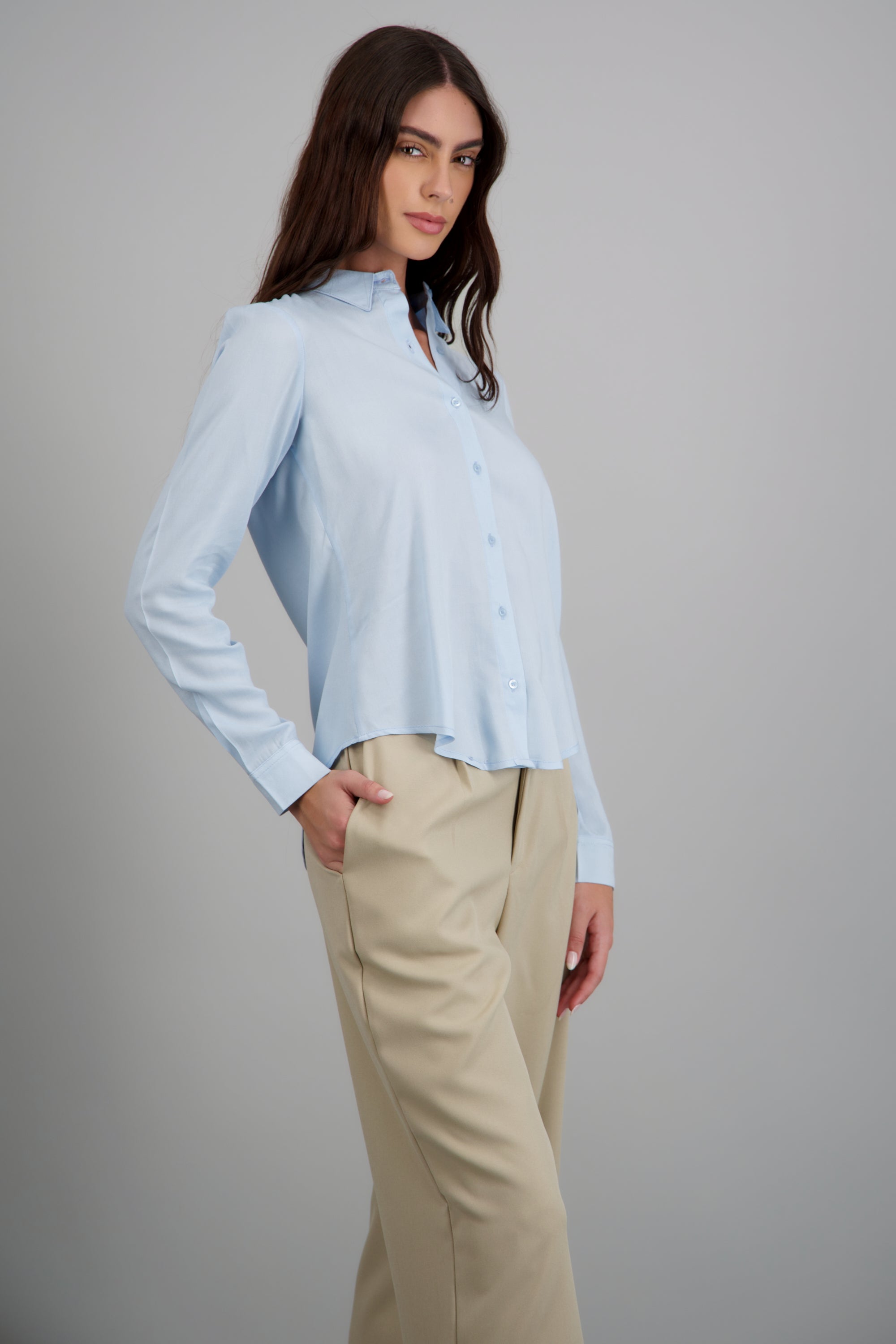 Camisa manga larga lisa AZUL CIELO
