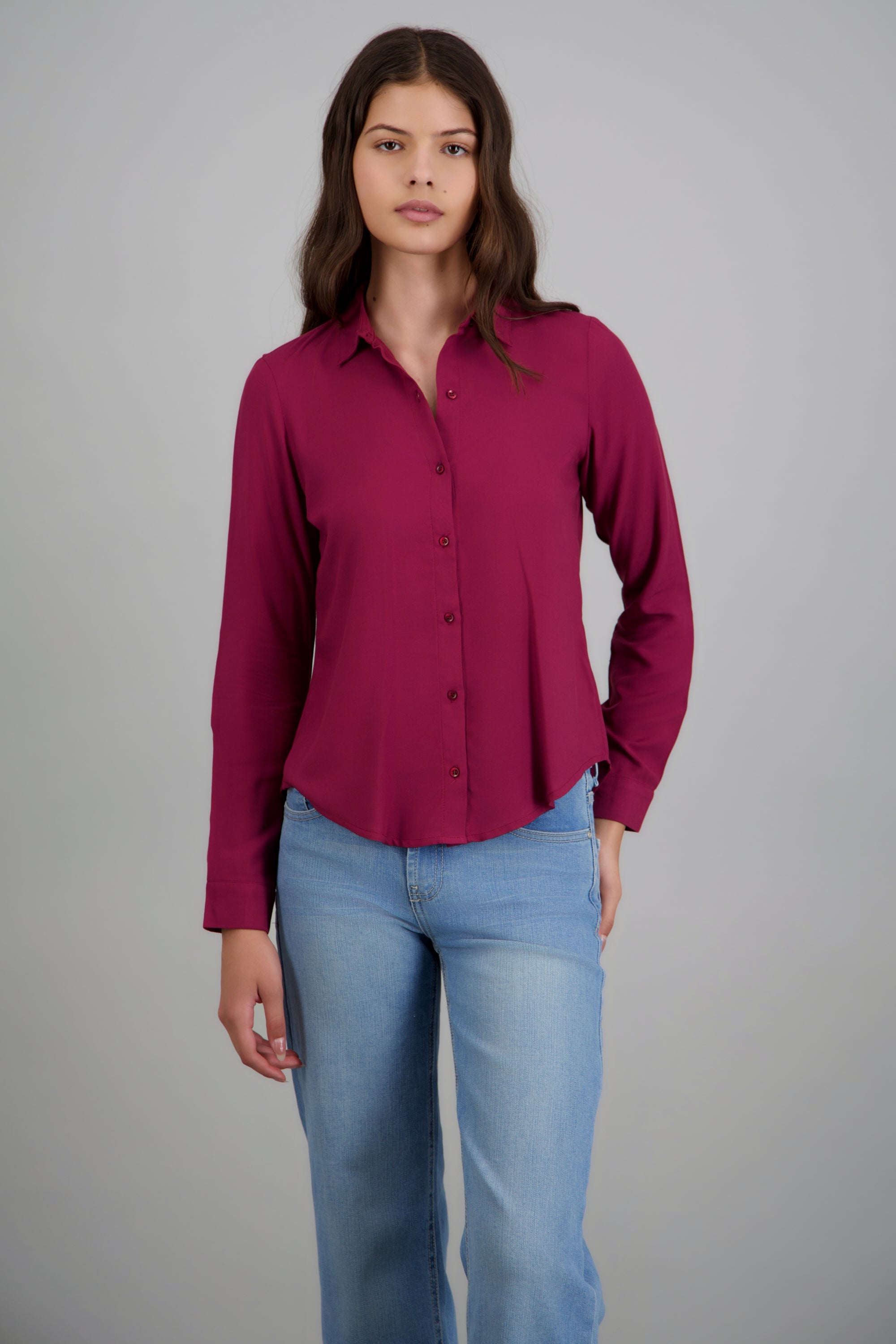 Camisa manga larga lisa CIRUELA