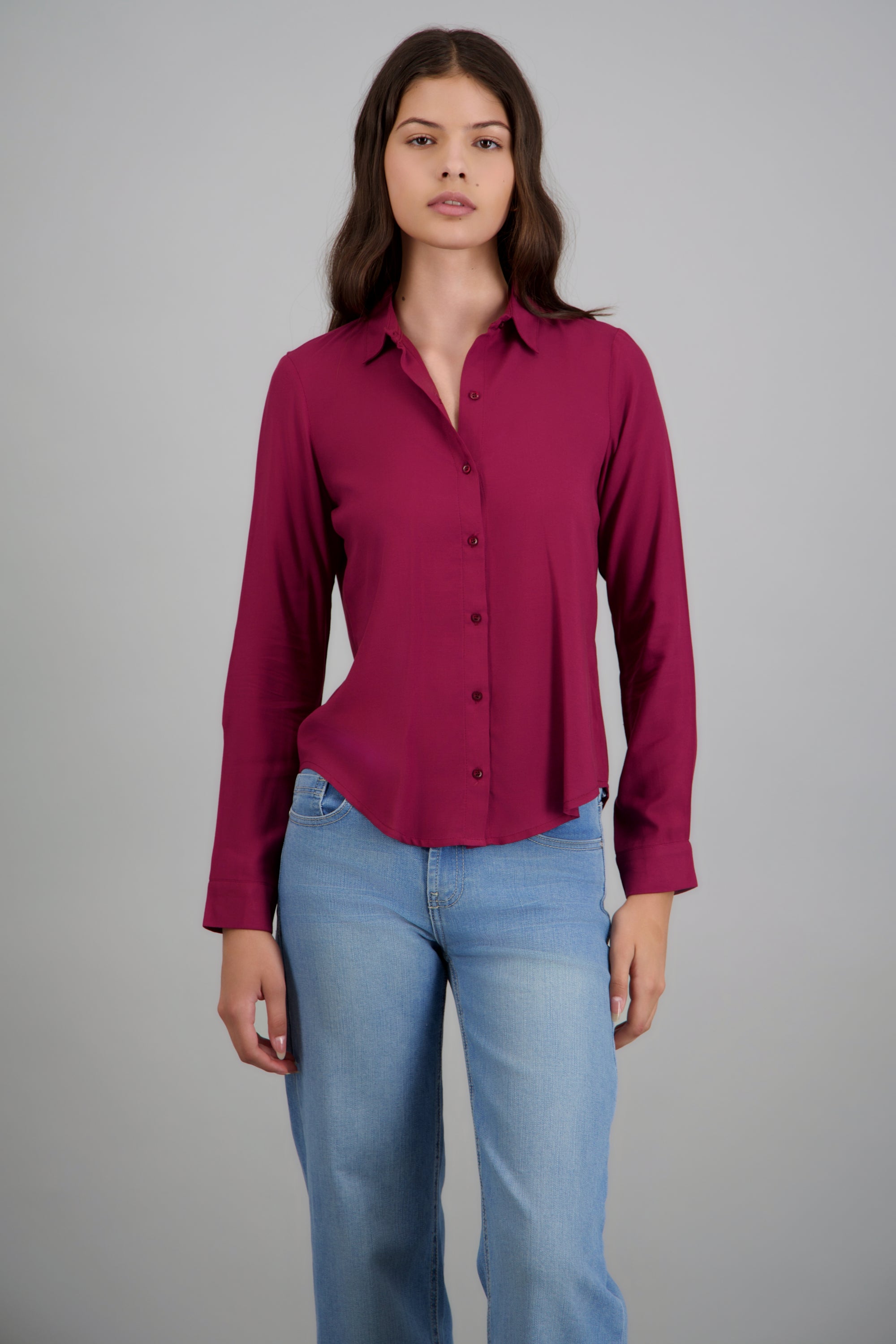 Camisa manga larga lisa CIRUELA