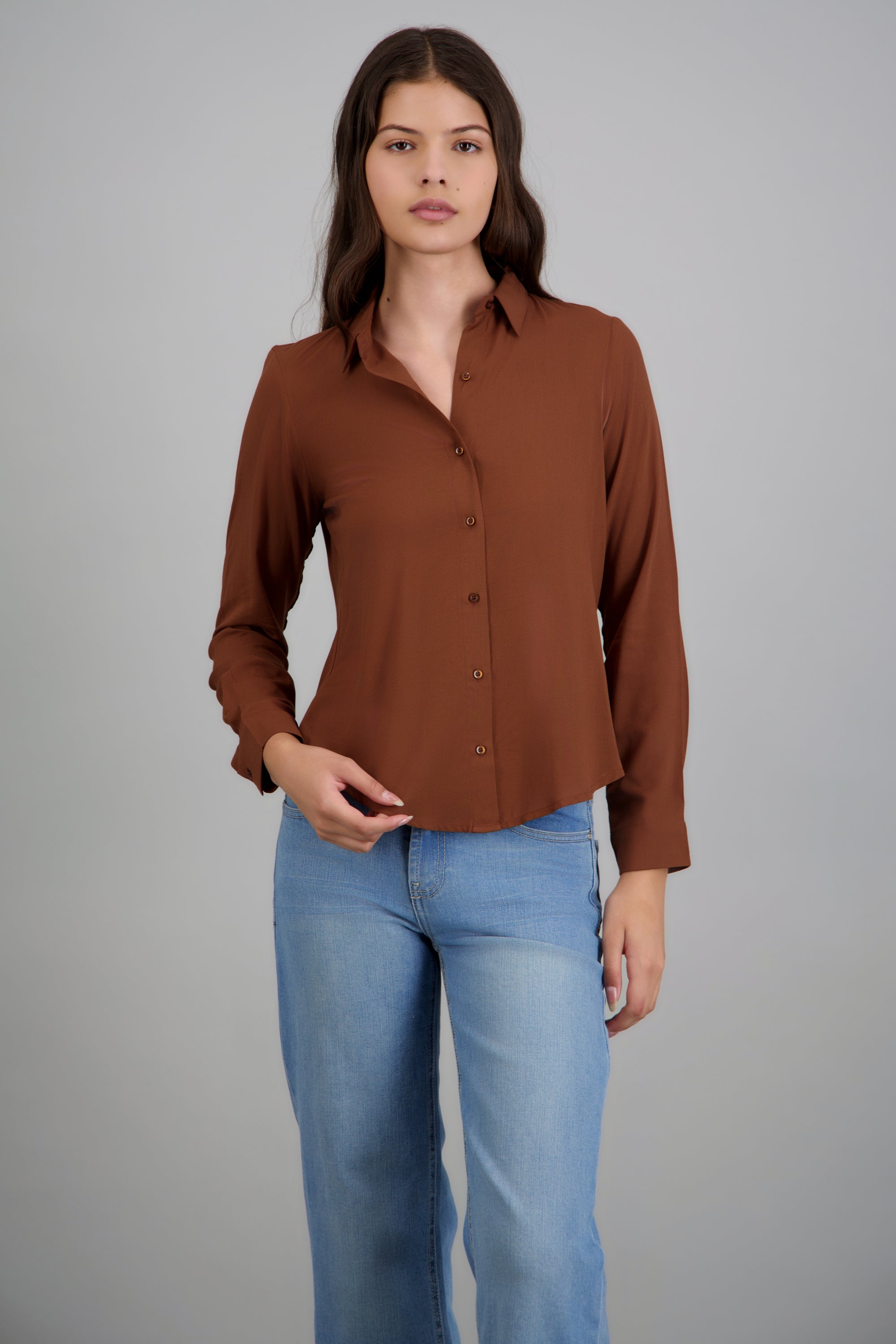 Camisa manga larga lisa CHOCOLATE