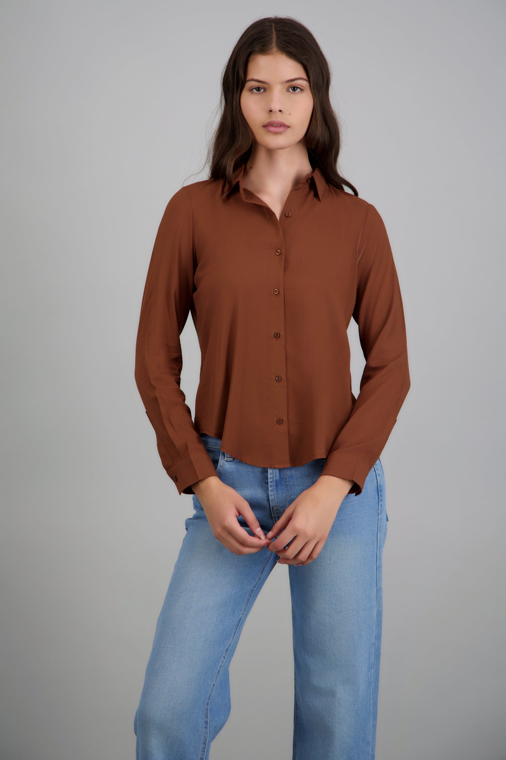Camisa manga larga lisa CHOCOLATE
