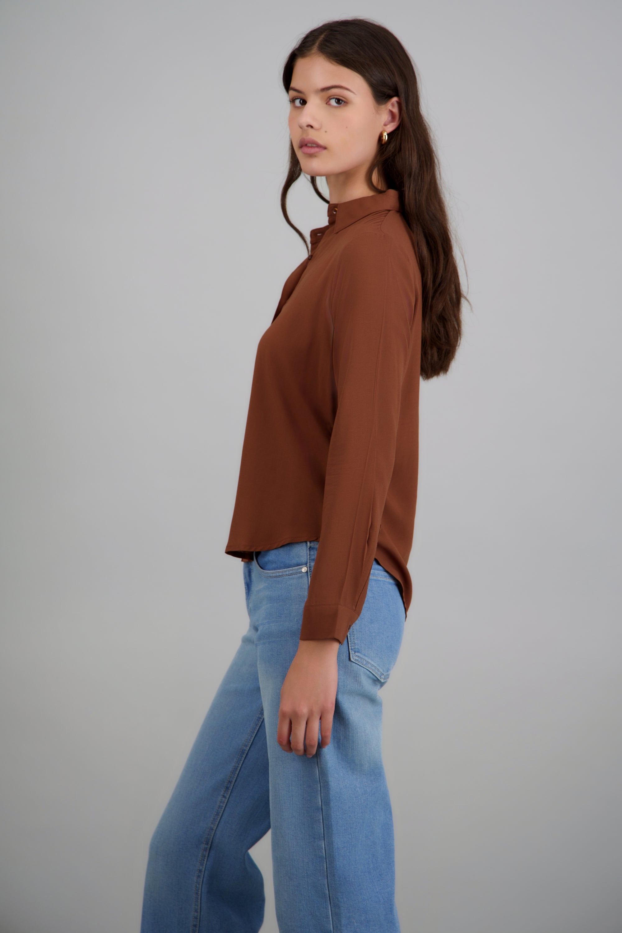 Camisa manga larga lisa CHOCOLATE