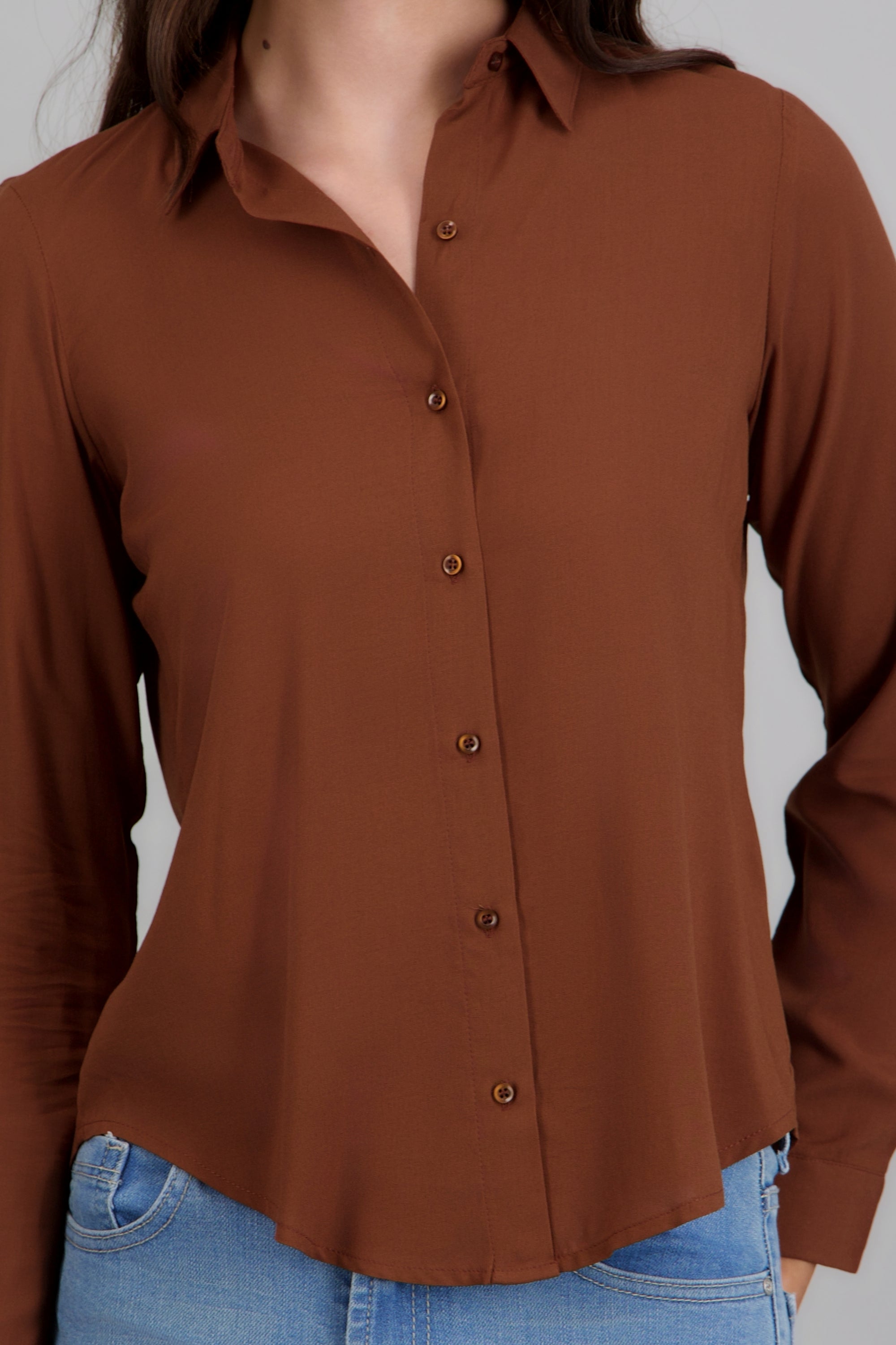 Camisa manga larga lisa CHOCOLATE