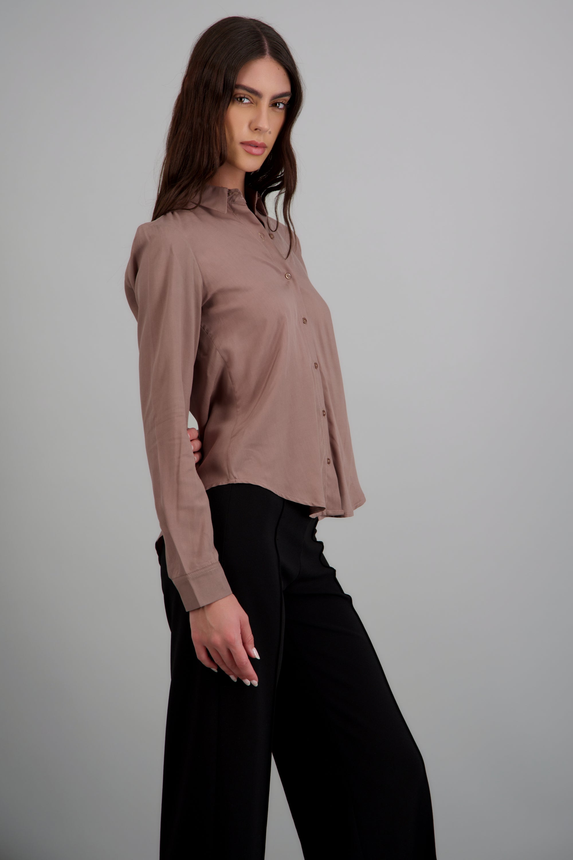 Camisa manga larga lisa TAUPE