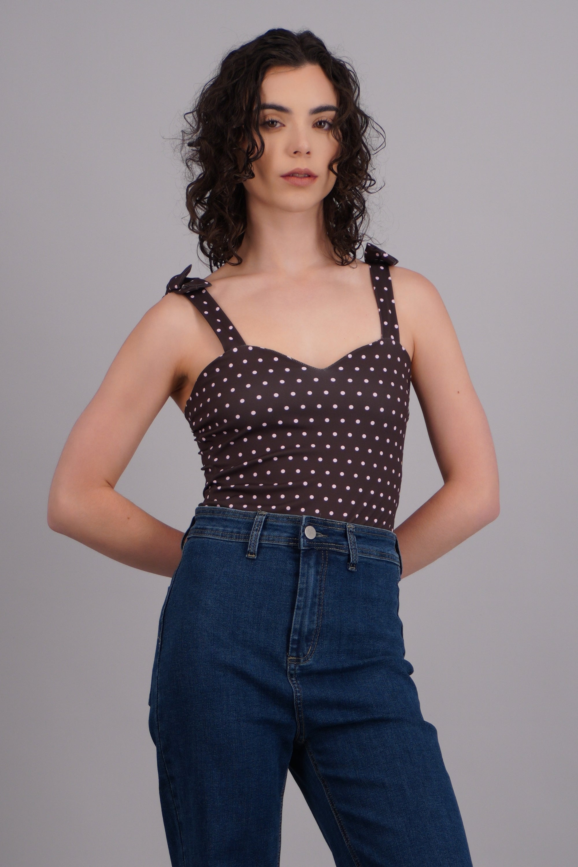bodysuit tirante moños polka dots CHOCOLATE