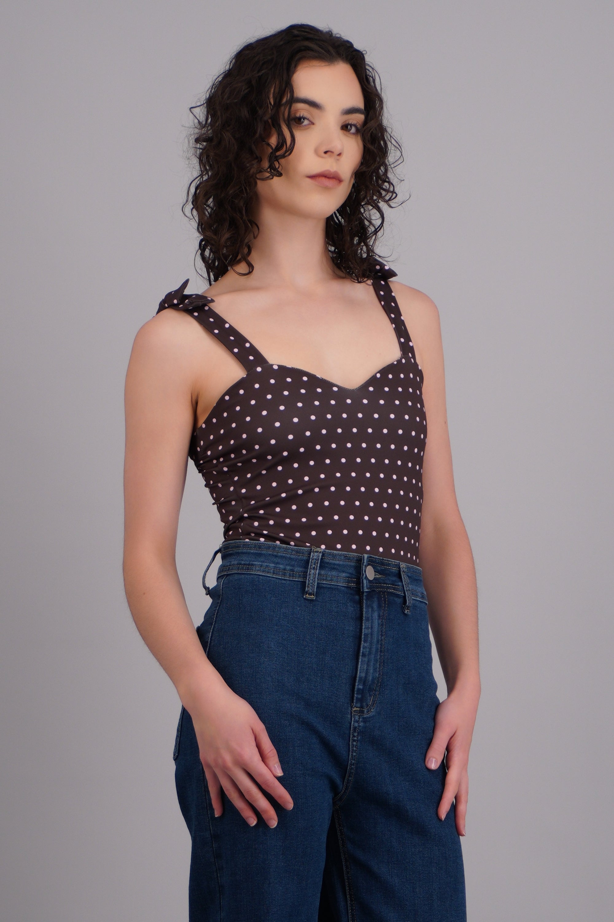bodysuit tirante moños polka dots CHOCOLATE