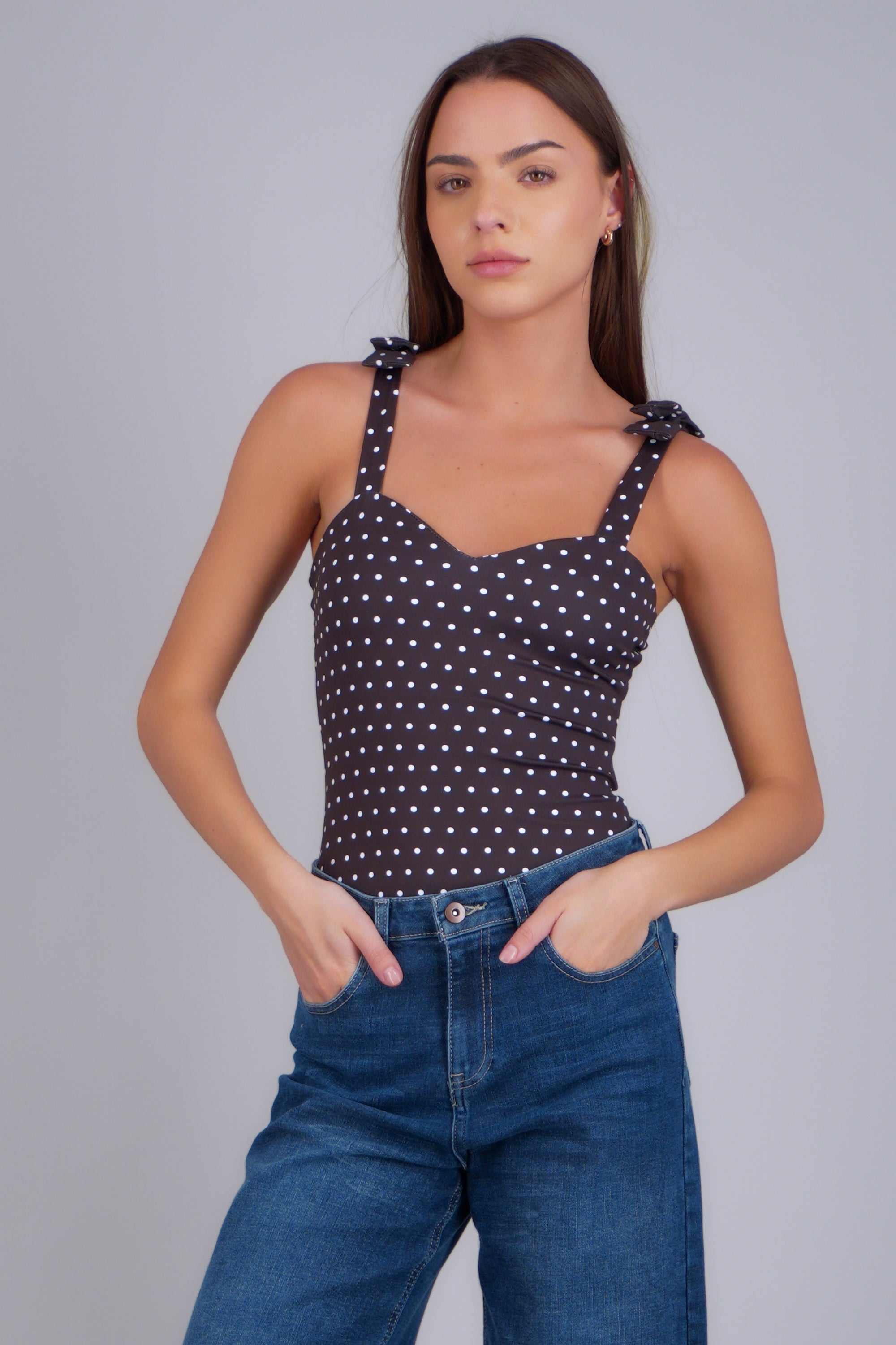 bodysuit tirante moños polka dots NEGRO COMBO