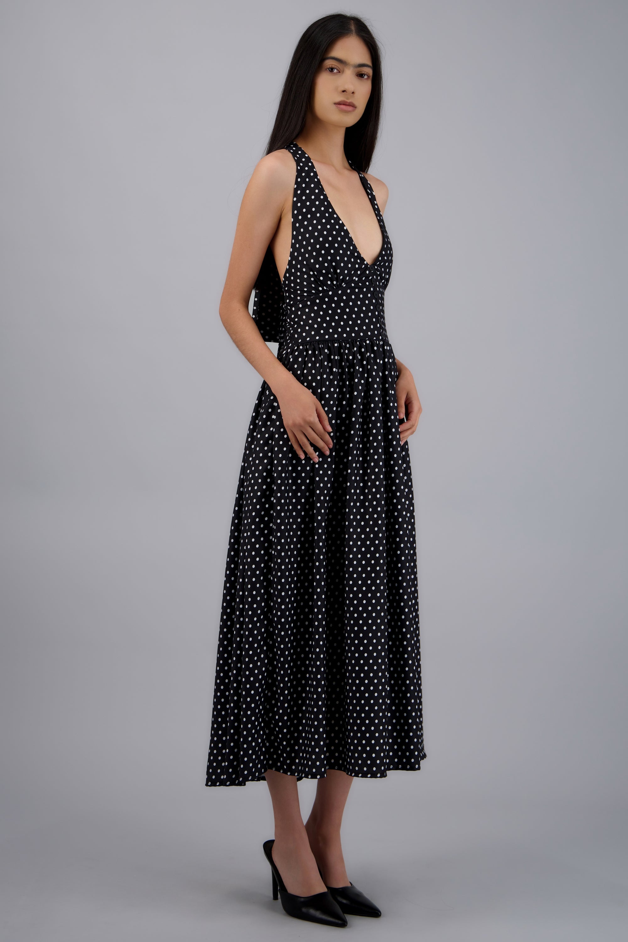 Vestido midi halter polka dots NEGRO COMBO