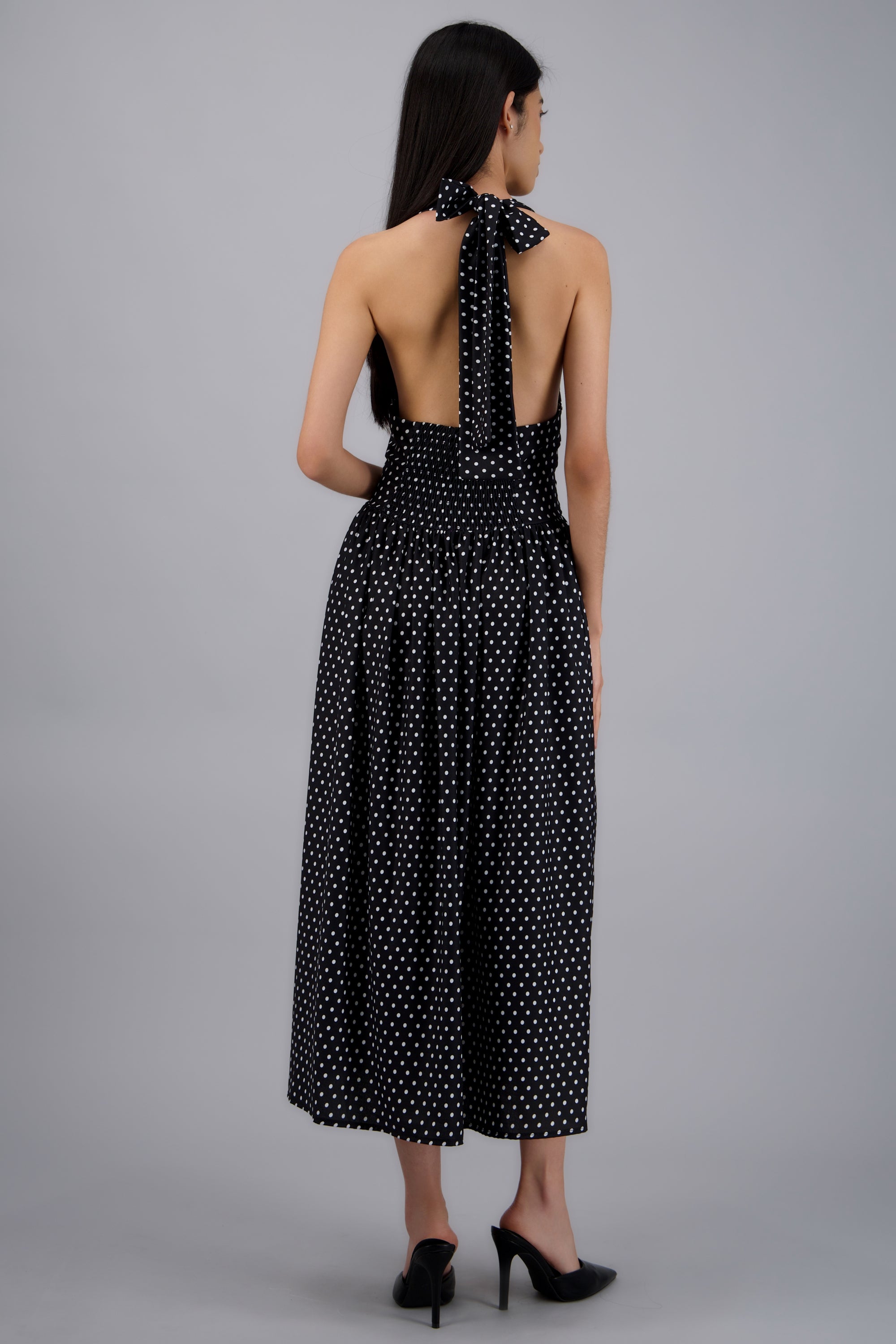 Vestido midi halter polka dots NEGRO COMBO